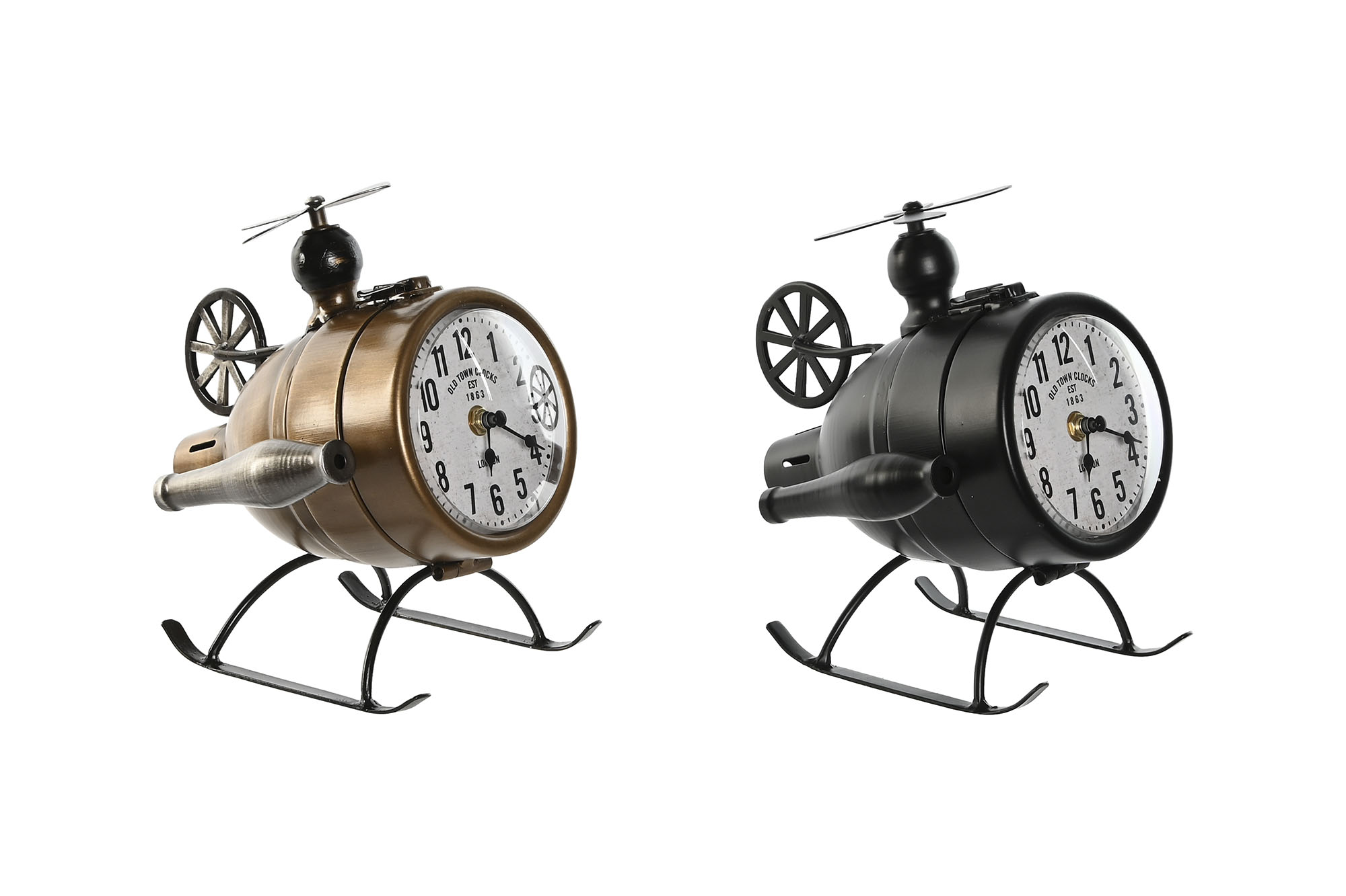 RELOJ SOBREMESA METAL 18X23X24 HELICOPTER 2 SURT.