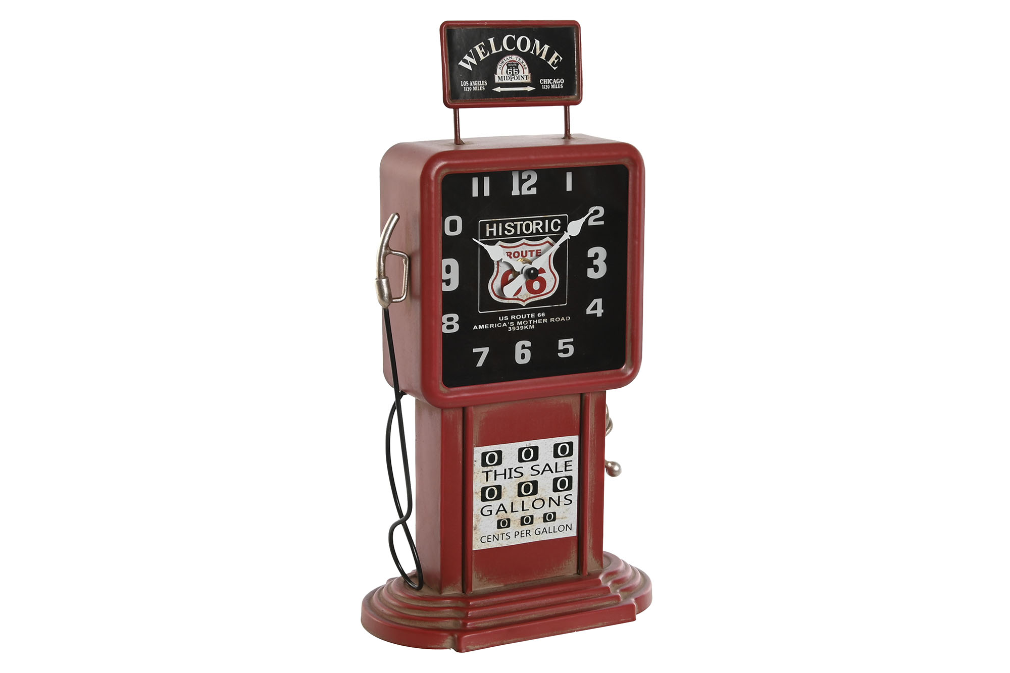 RELOJ SOBREMESA METAL 18X10X34 GASOLINERA ROJO