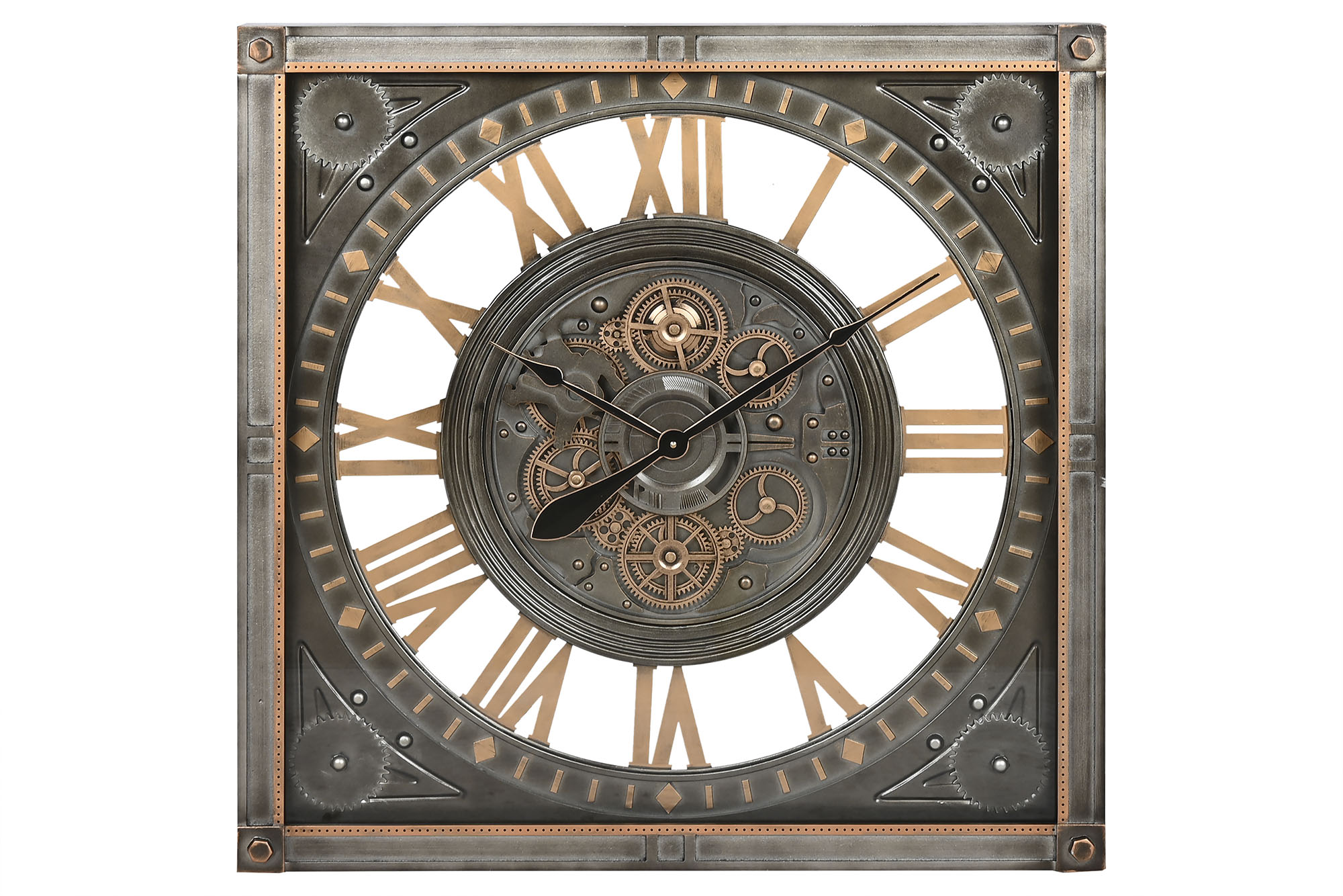 RELOJ PARED HIERRO CRISTAL 80X10X80 GRIS