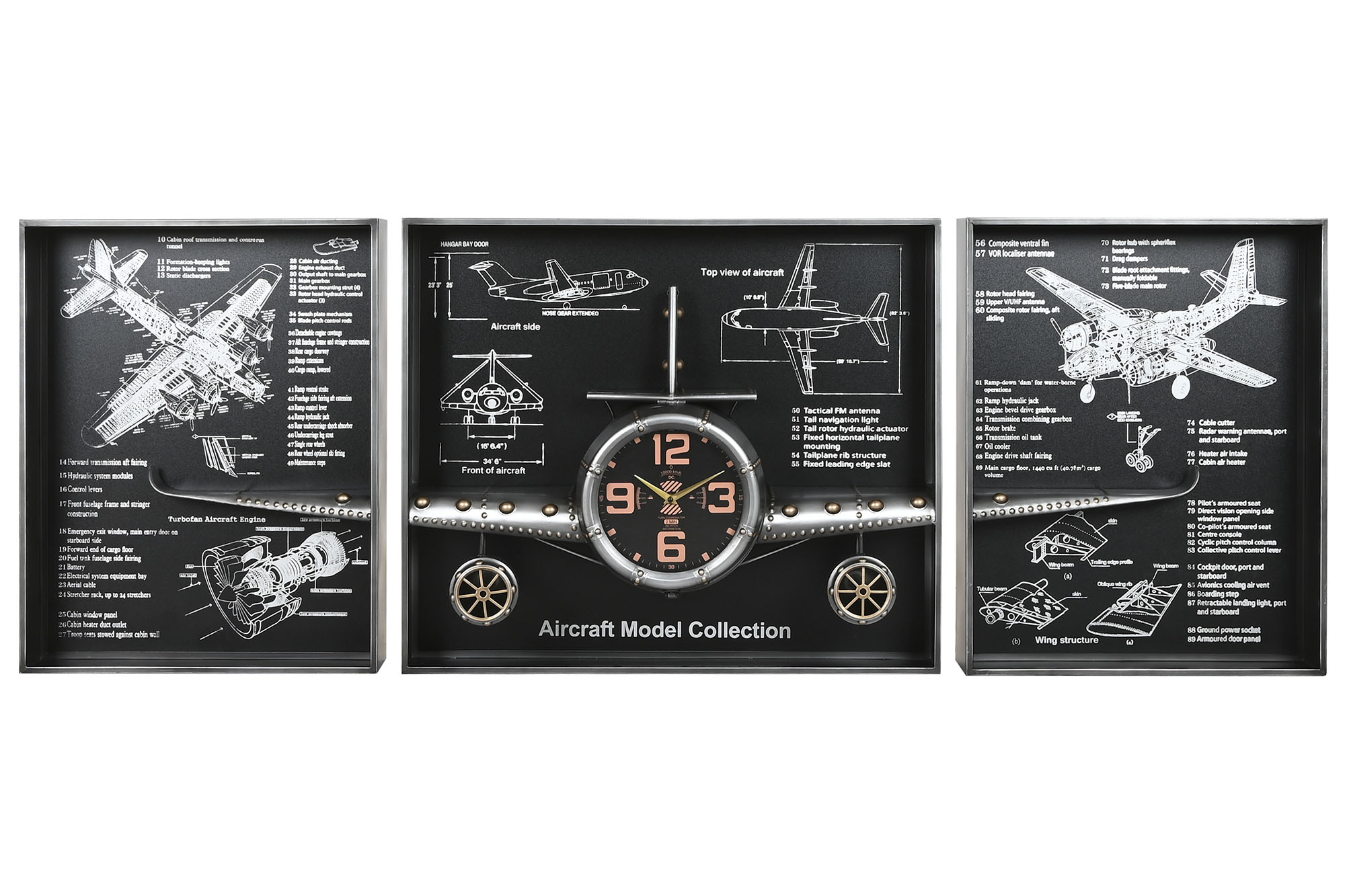 RELOJ PARED SET 3 METAL 175X21X64 AVION PLATEADO