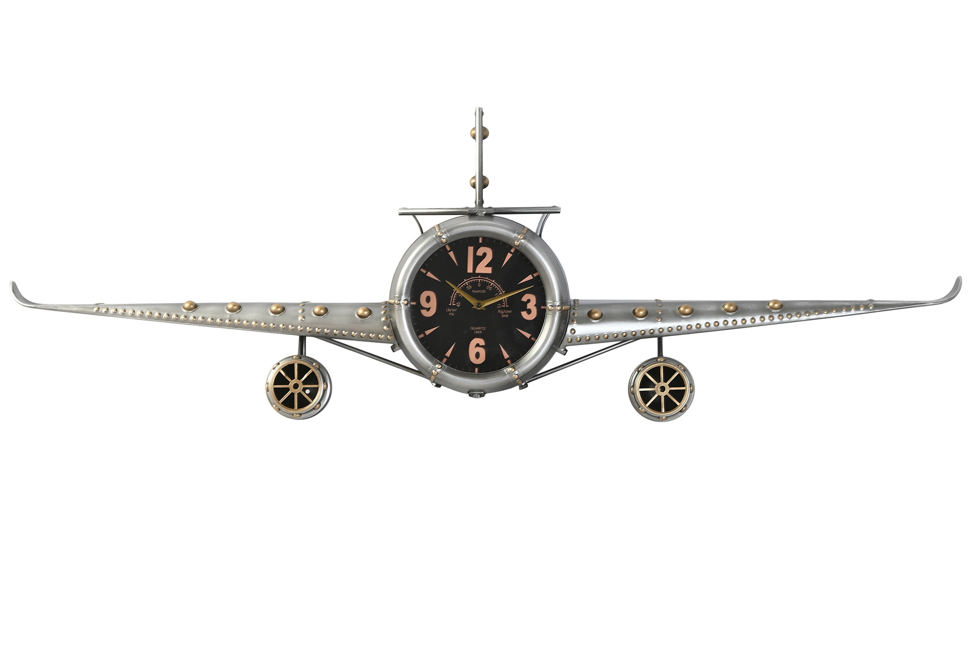 RELOJ PARED METAL 143X20X46 AVION PLATEADO