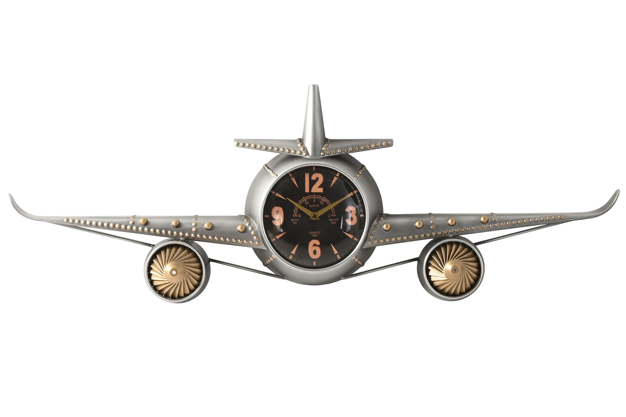 RELOJ PARED METAL 114X11X40 AVION PLATEADO