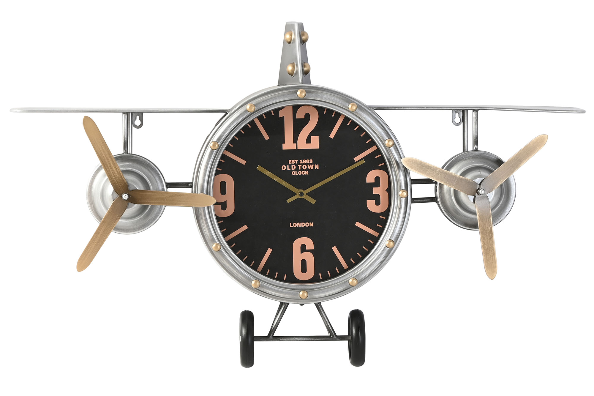 RELOJ PARED METAL 87X17X52,5 AVION PLATEADO