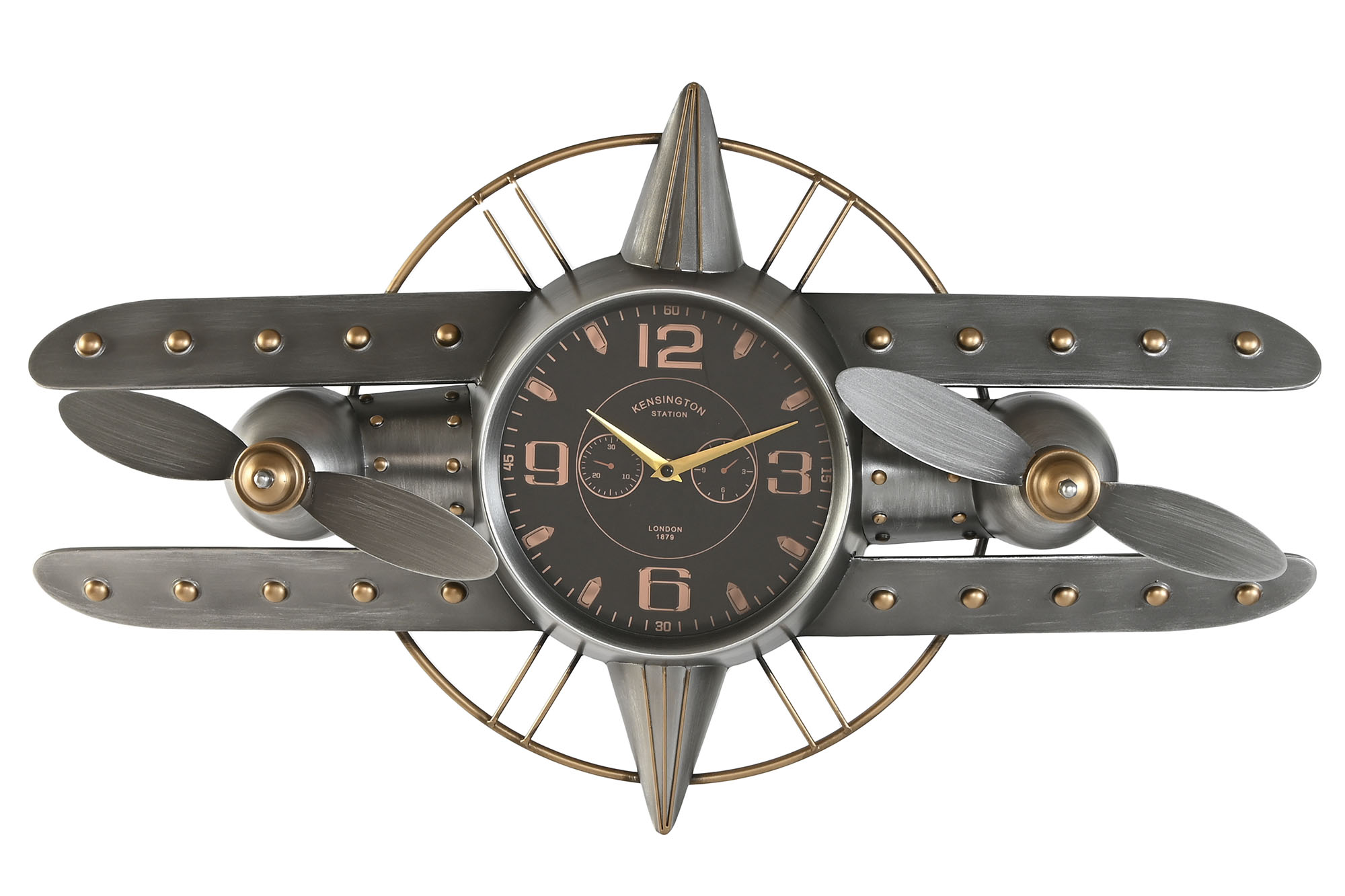 RELOJ PARED METAL 77,5X15X46 AVION PLATEADO
