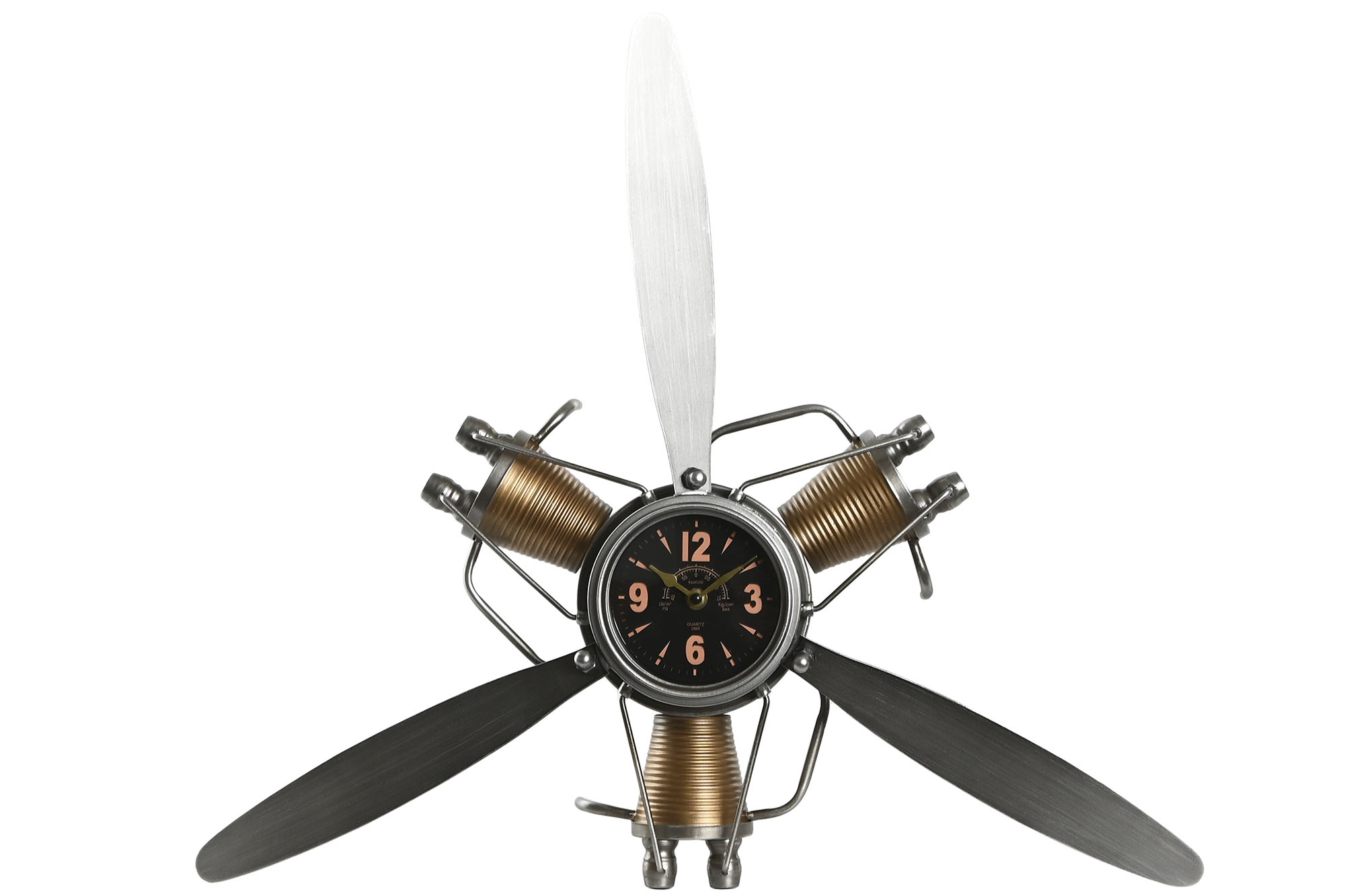 RELOJ PARED METAL 63X12X55 HELICE AVION PLATEADO