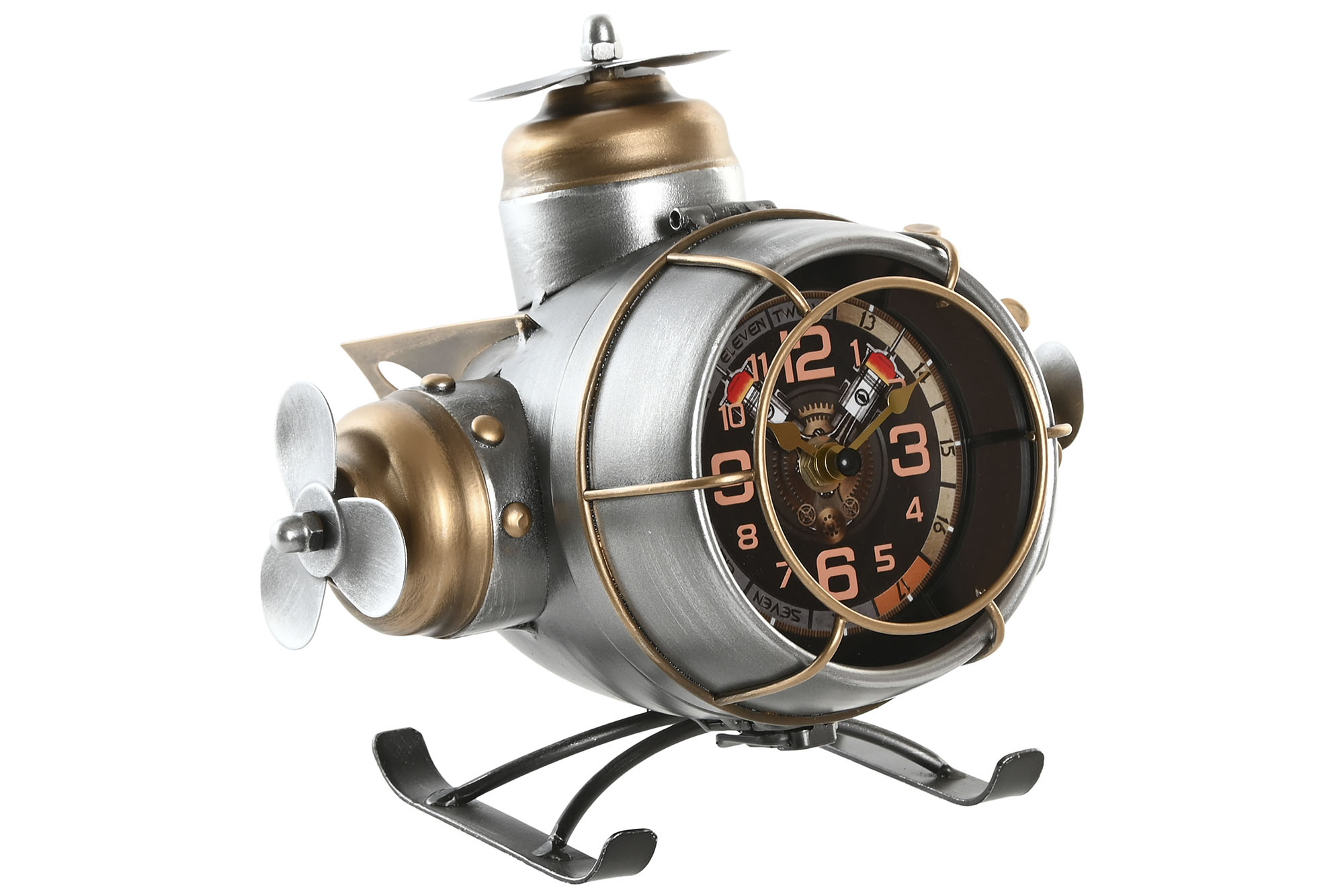 RELOJ SOBREMESA METAL 23X21X19 AVION PLATEADO