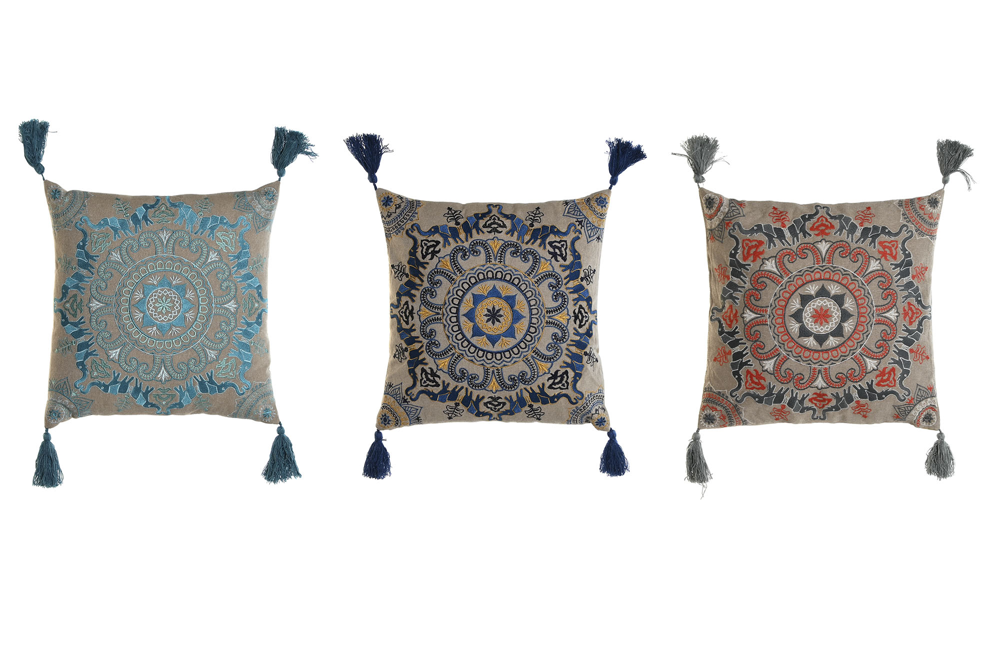 COJIN ALGODON 40X10X40 MANDALA BORDADO 3 SURT.