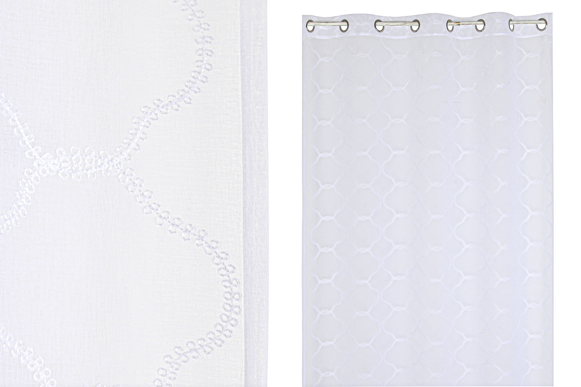 CORTINA POLIESTER 140X260 BORDADA ANILLAS BLANCO