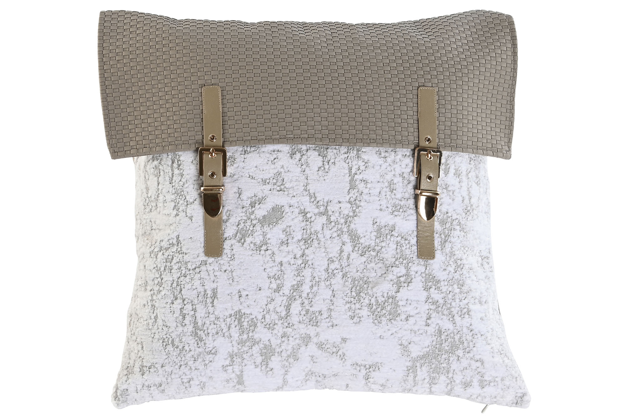 COJIN JACQUARD PU 45X10X45 HEBILLA GREIGE