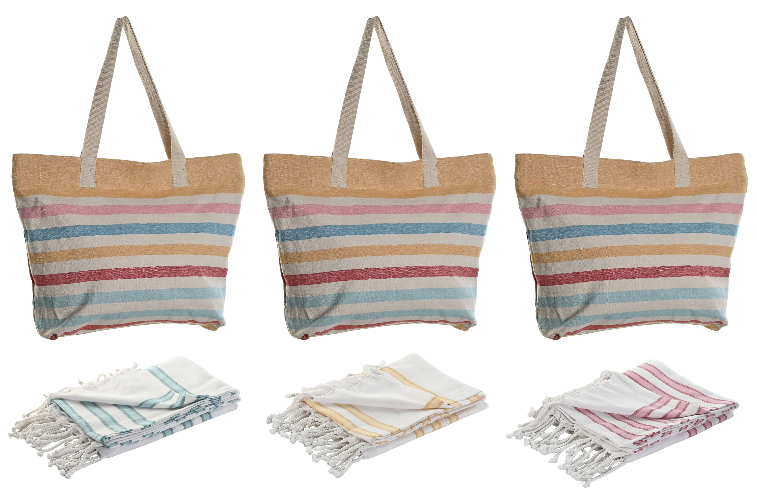 BOLSO SET 2 ALGODON 37X12X36 CON TOALLA 3 SURT.