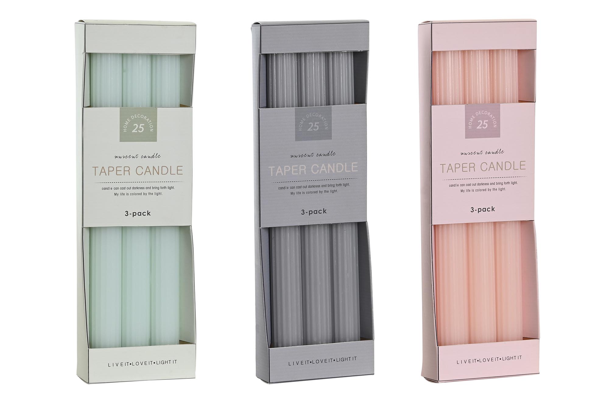 VELA SET 3 CERA PARAFINA 2X2X25 98 GR, 3 SURT.