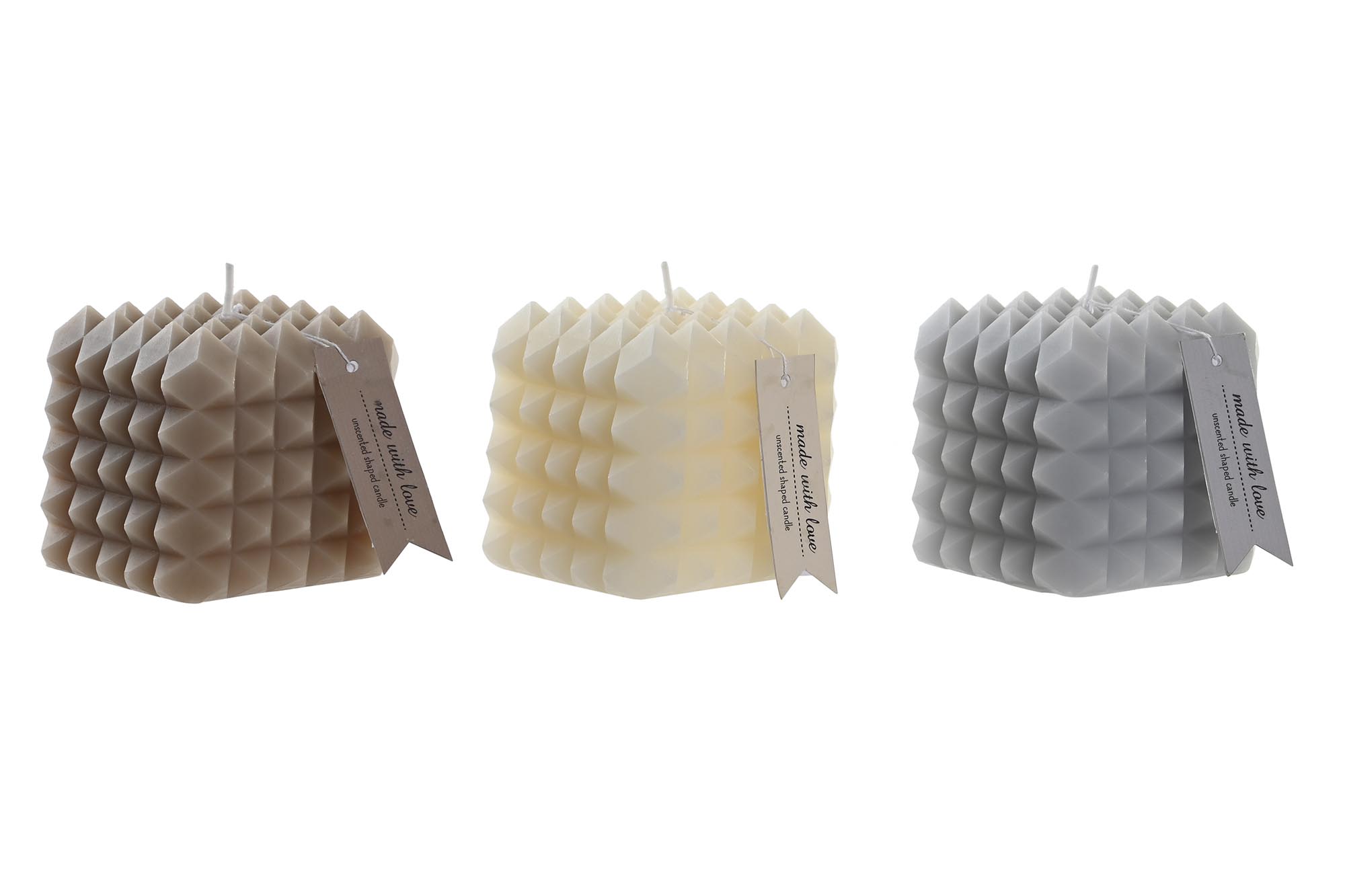 VELA CERA PARAFINA 8X8X7 300 GR, GEOMETRICO 3 SURT