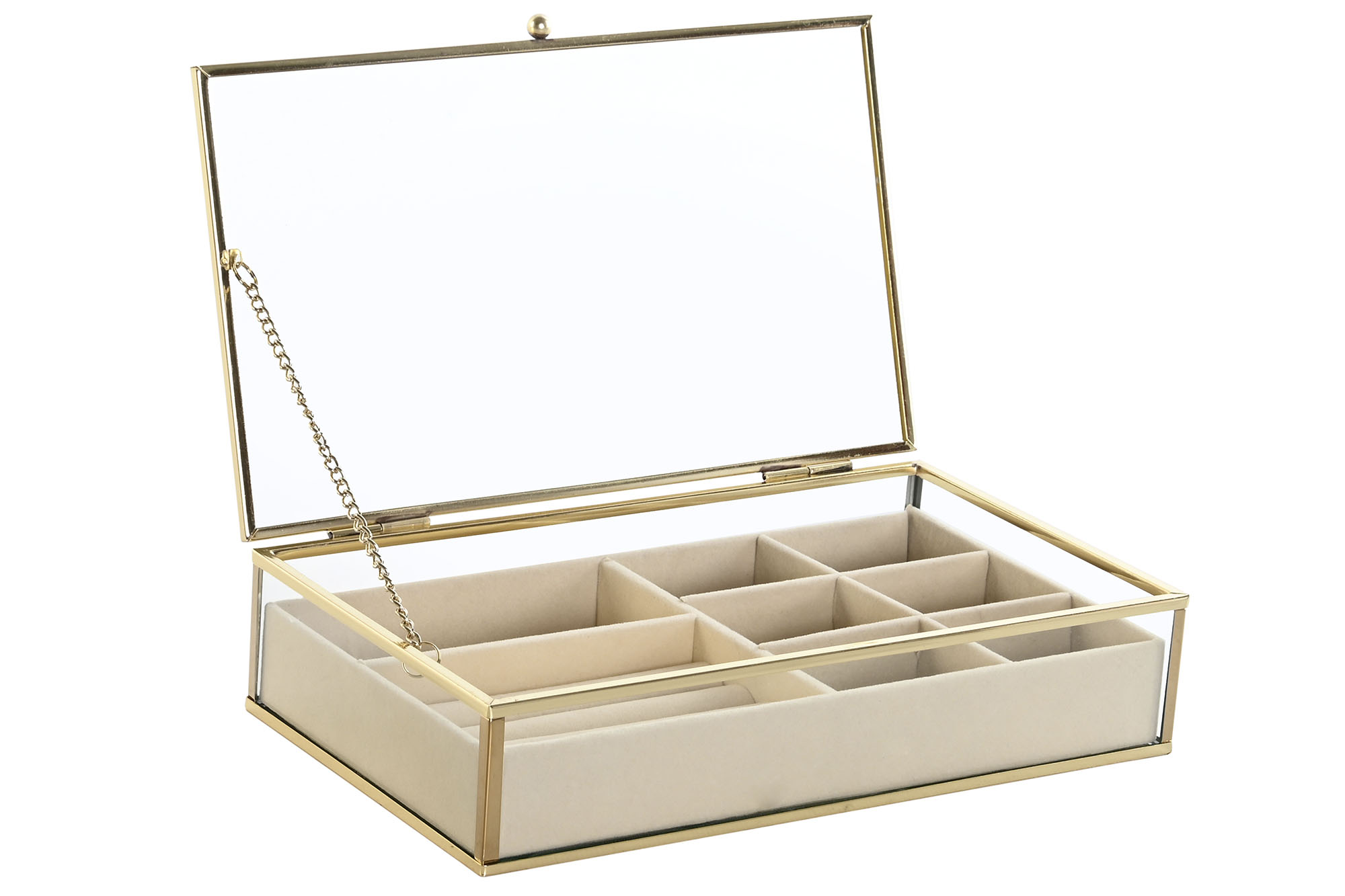 JOYERO METAL CRISTAL 24X14X6 DORADO