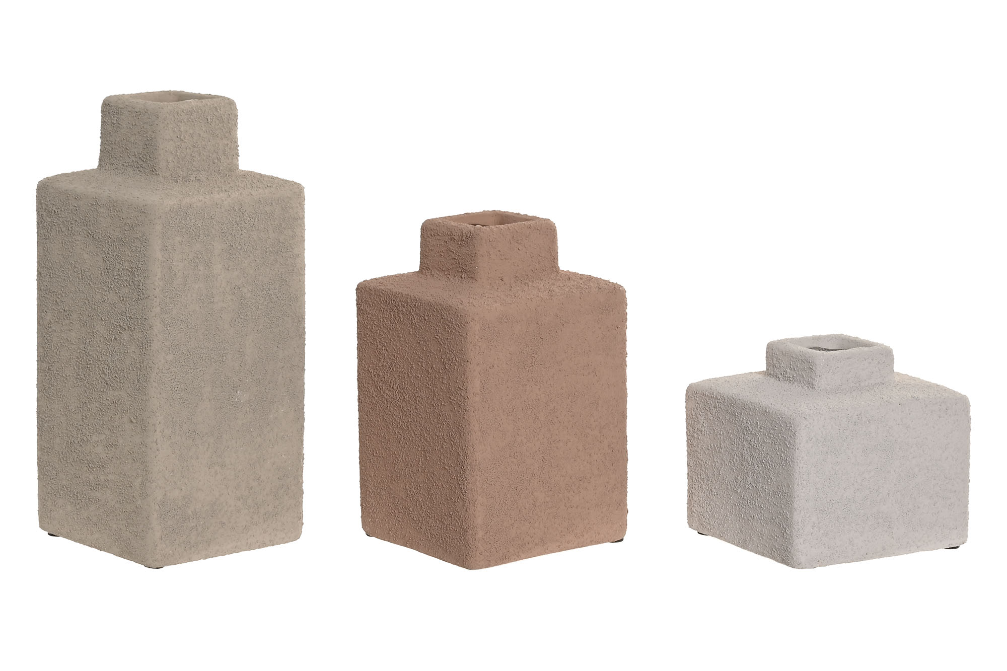 JARRON SET 3 GRES 10X10X22,5 RUGOSO MULTICOLOR