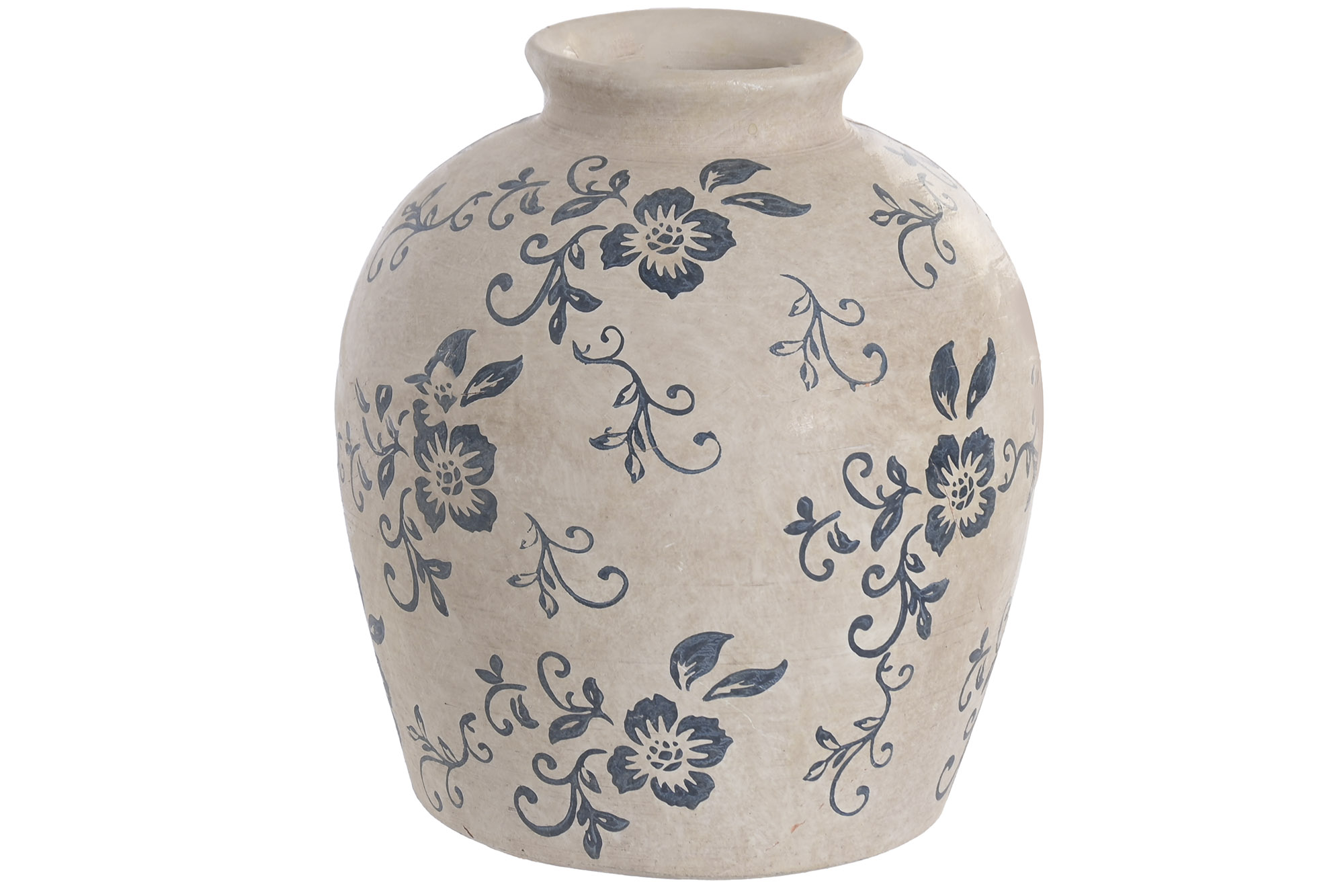 JARRON TERRACOTA 20X20X20 FLORAL ARTESANAL BLANCO