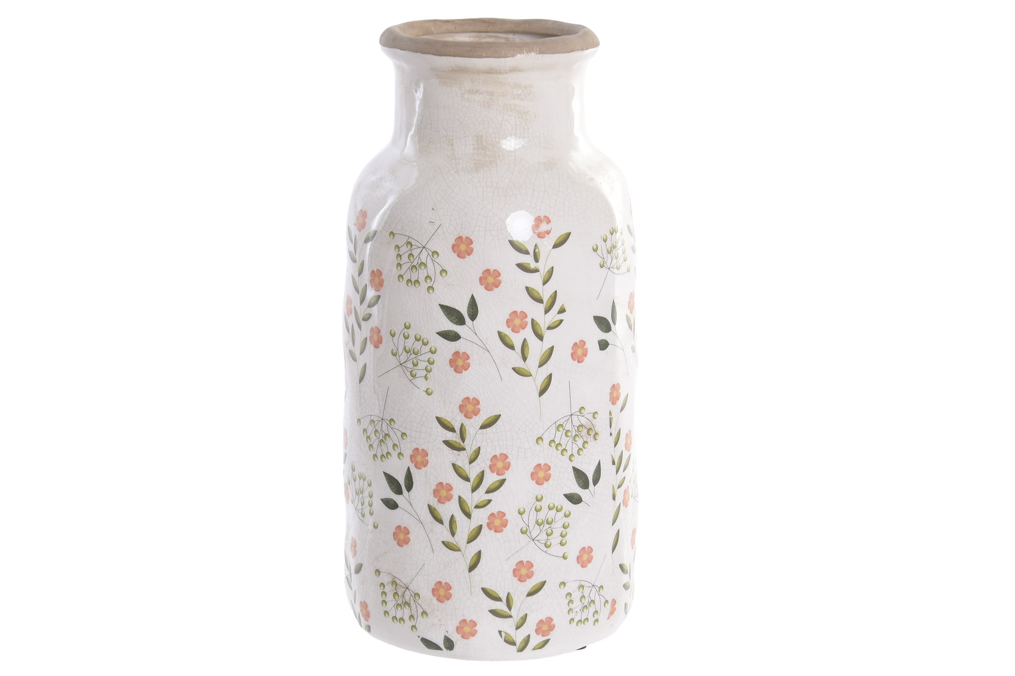 JARRON GRES 15X15X31,5 FLORECITAS CRAQUELADO CREMA