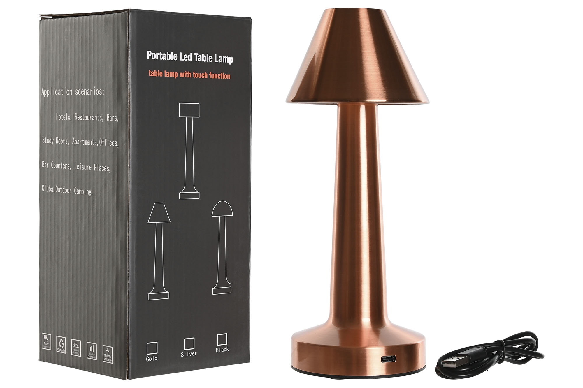 LAMPARA SOBREMESA HIERRO LED 9X9X21 TACTIL ORO 3