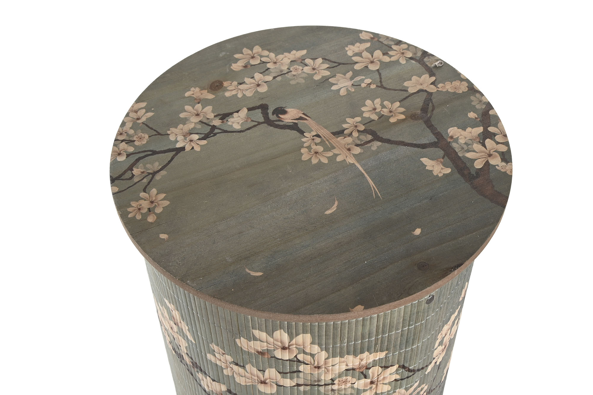 LAMPARA PIE BAMBU MDF 30X30X55 GARZAS CEREZO VERDE 4