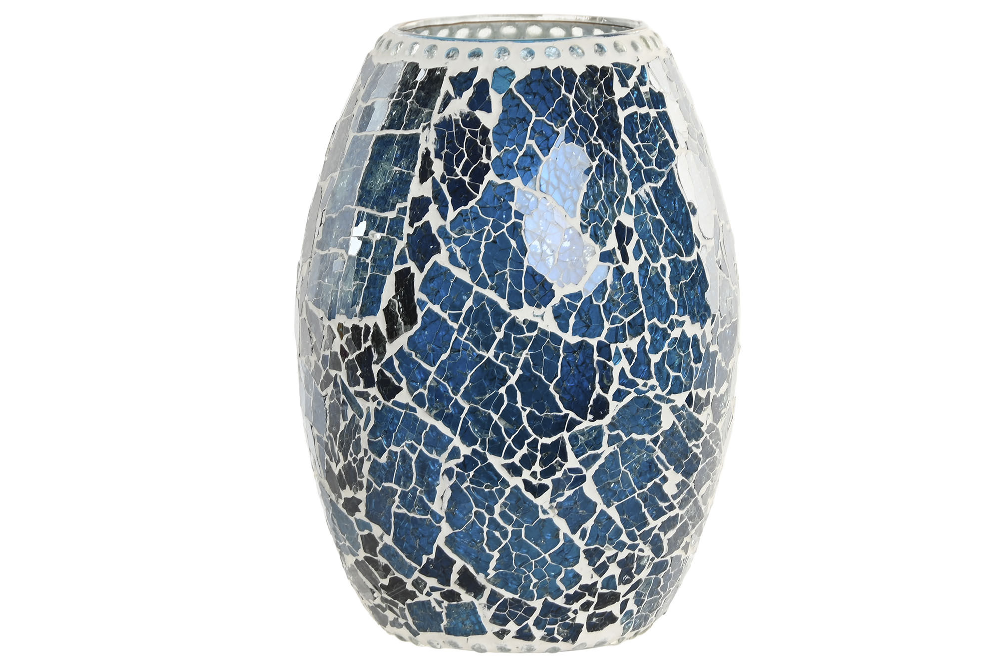 LAMPARA SOBREMESA CRISTAL 14X14X19 CRAQUELADO AZUL
