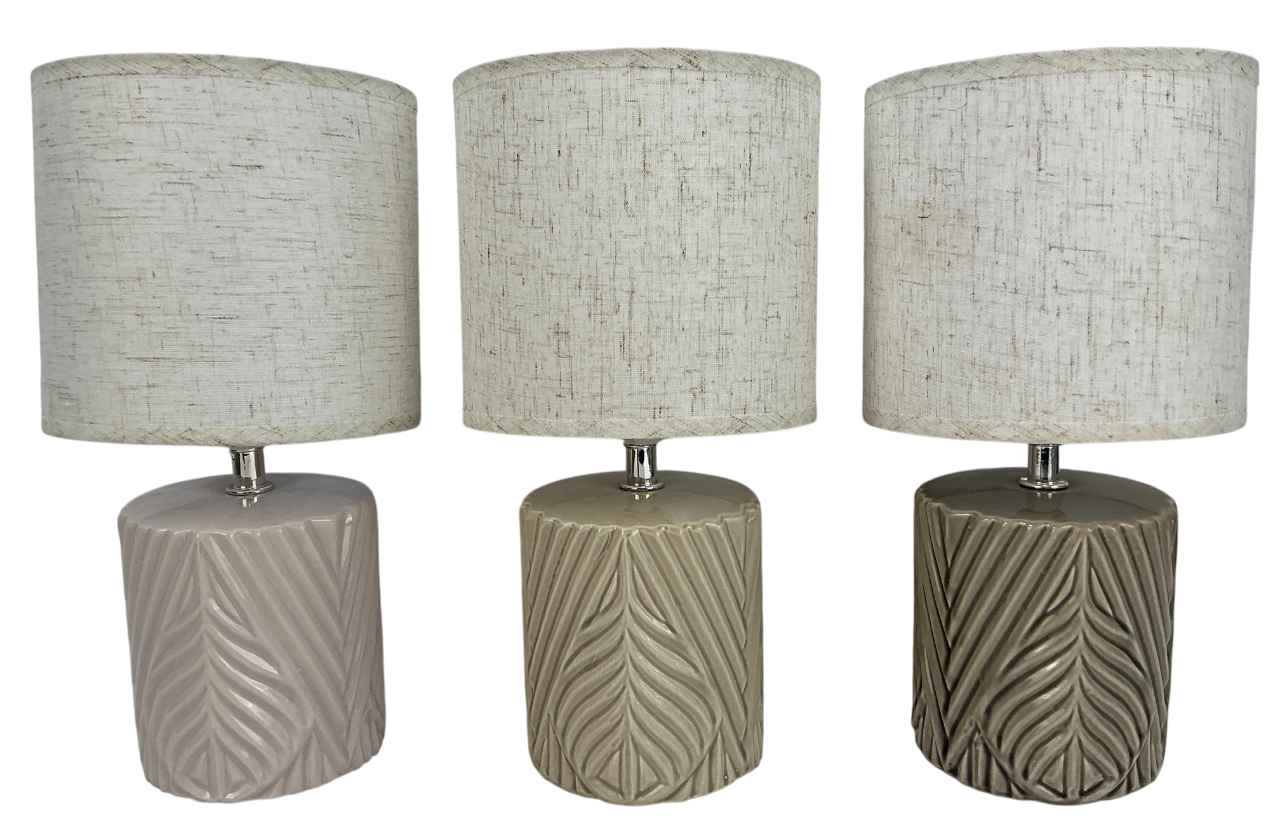 LAMPARA SOBREMESA GRES 15X15X28,5 HOJA BEIGE