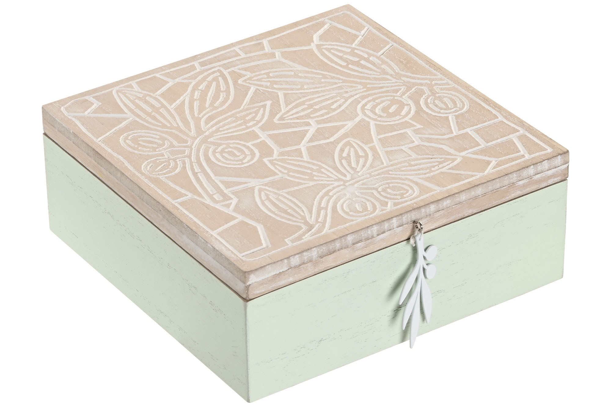 CAJA INFUSIONES MDF 18X18X7 GRABADO NATURAL