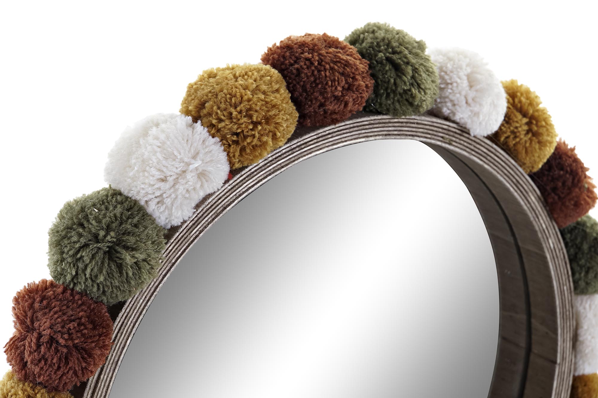 ESPEJO MDF POLIESTER 31X4X31 POMPON NATURAL 3