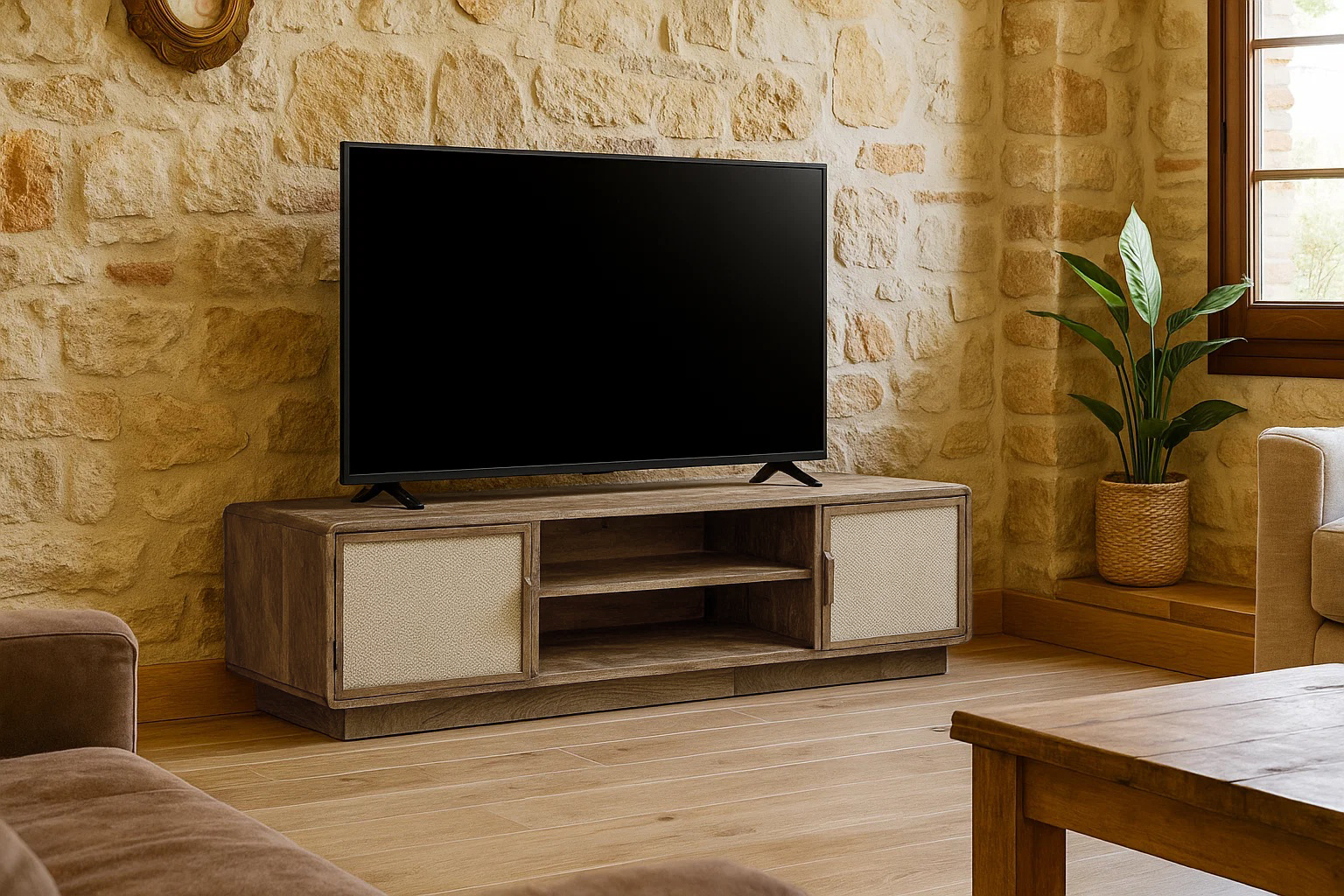 MUEBLE TV MANGO YUTE 160X47X50 2 PUERTAS NATURAL 2