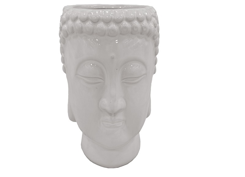 MACETERO CERAMICA 15X15X25 CARA BUDA BLANCO