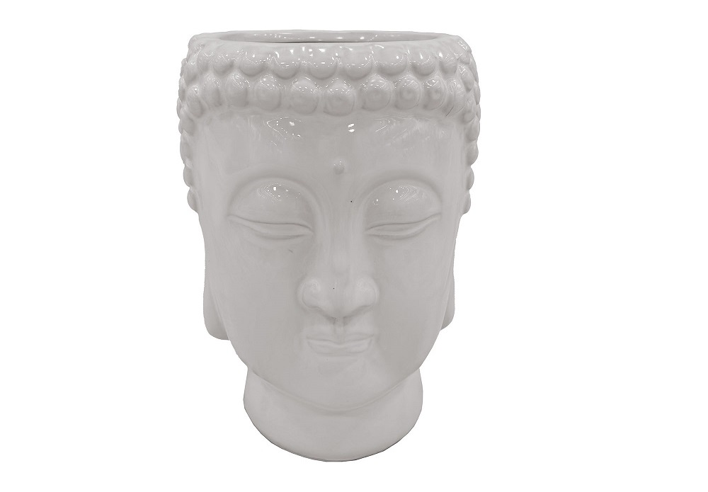 MACETERO CERAMICA 14X14X20 CARA BUDA BLANCA