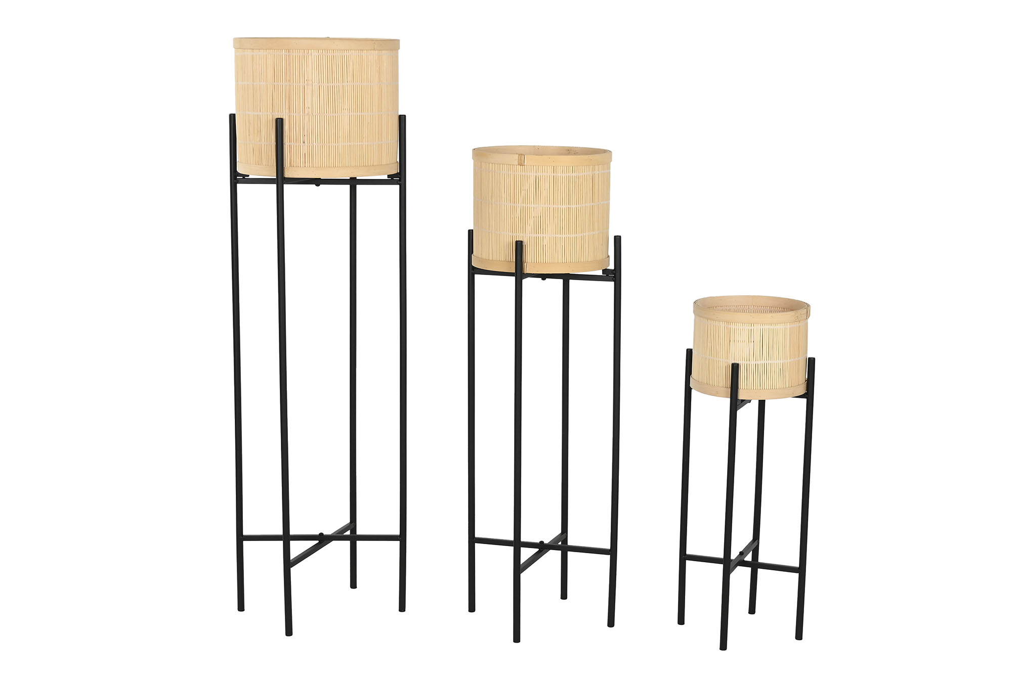 MACETERO BAMBU METAL 20X20X60CM NEGRO