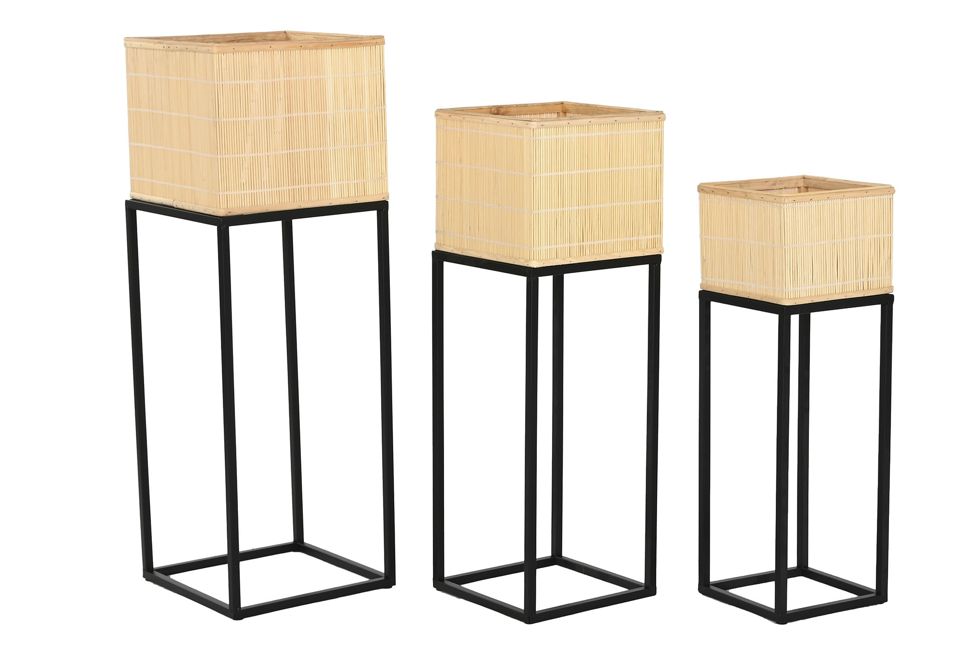 MACETERO METAL BAMBU 24X24X70CM  NATURAL