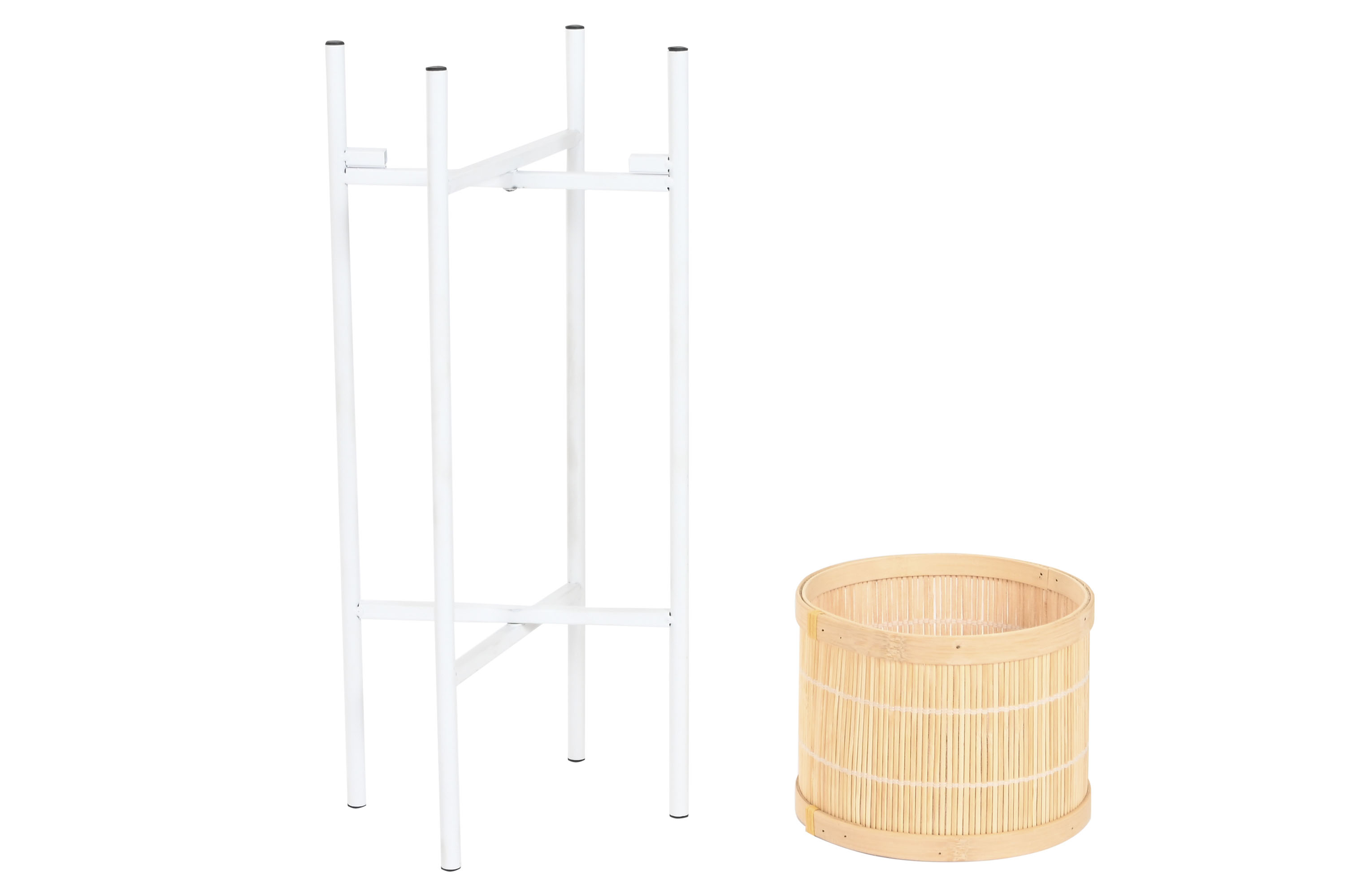 MACETERO BAMBU METAL 23X23X59  BLANCO 2
