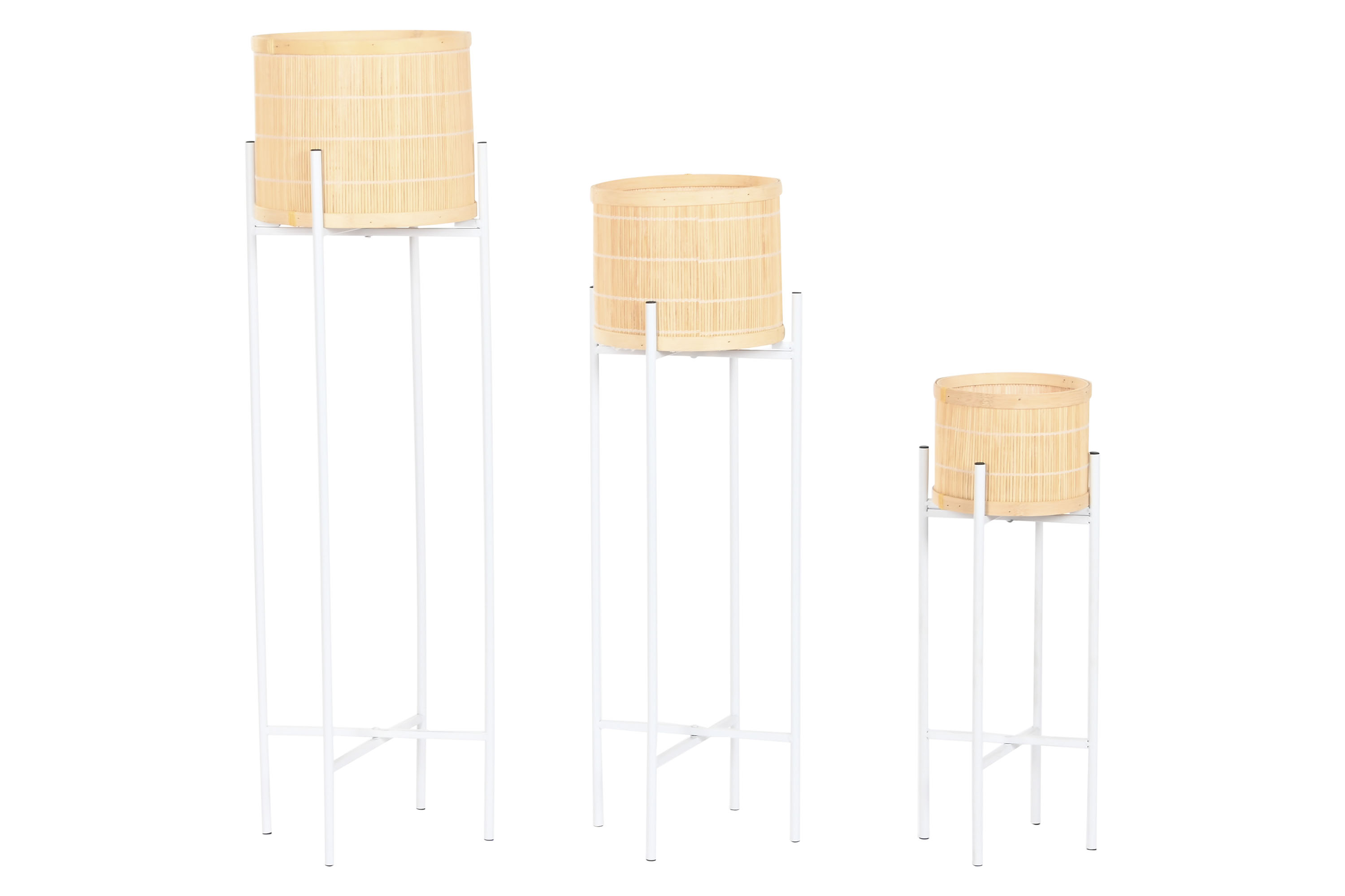 MACETERO BAMBU METAL 23X23X59  BLANCO