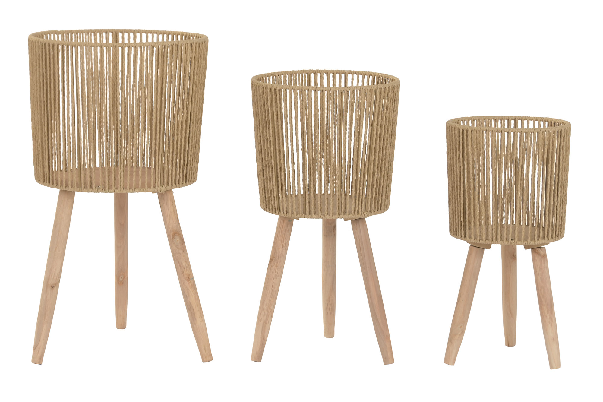 MACETERO  FIBRA TRENZADA MADERA 22X22X45CM