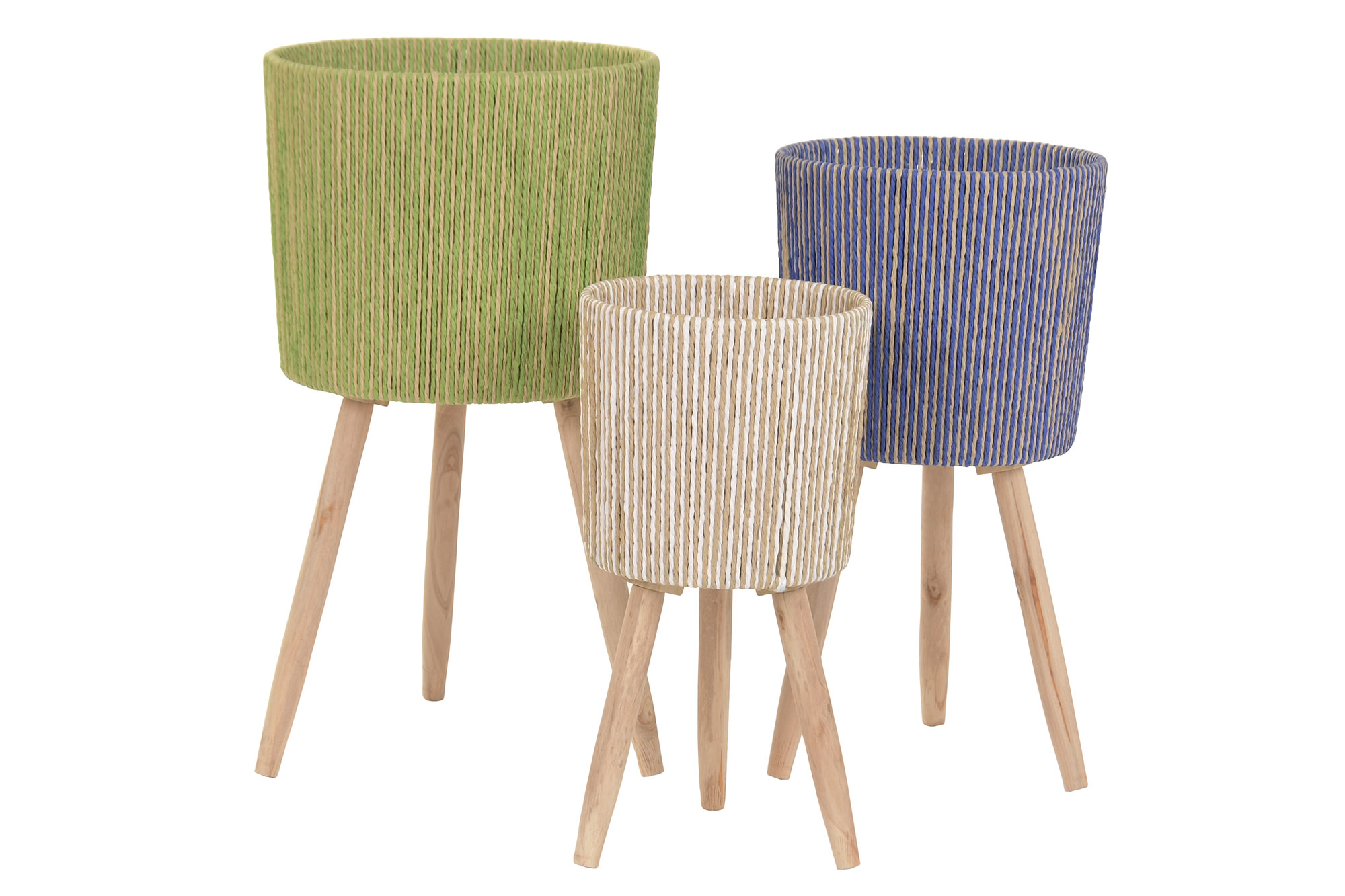 MACETERO  FIBRA TRENZADA MADERA 32X32X58CM 4