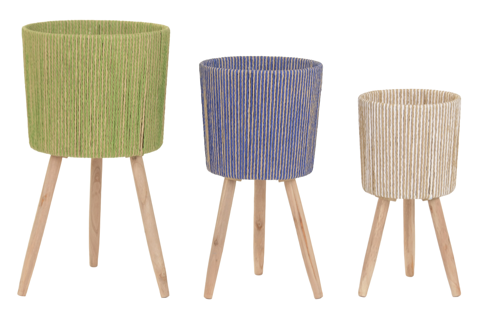 MACETERO  FIBRA TRENZADA MADERA 32X32X58CM