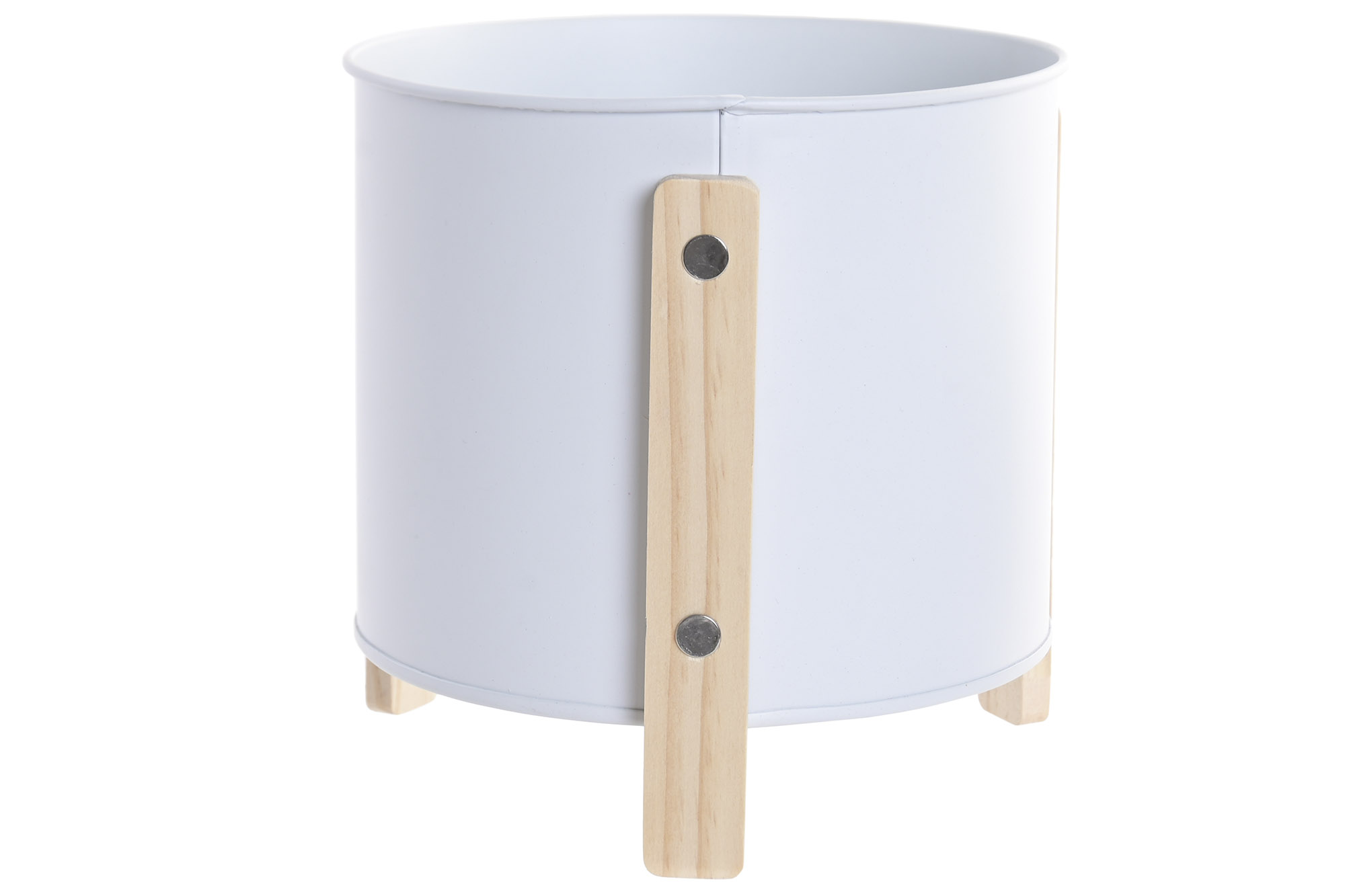 MACETERO METAL MADERA 17X17X21 CREMA 2