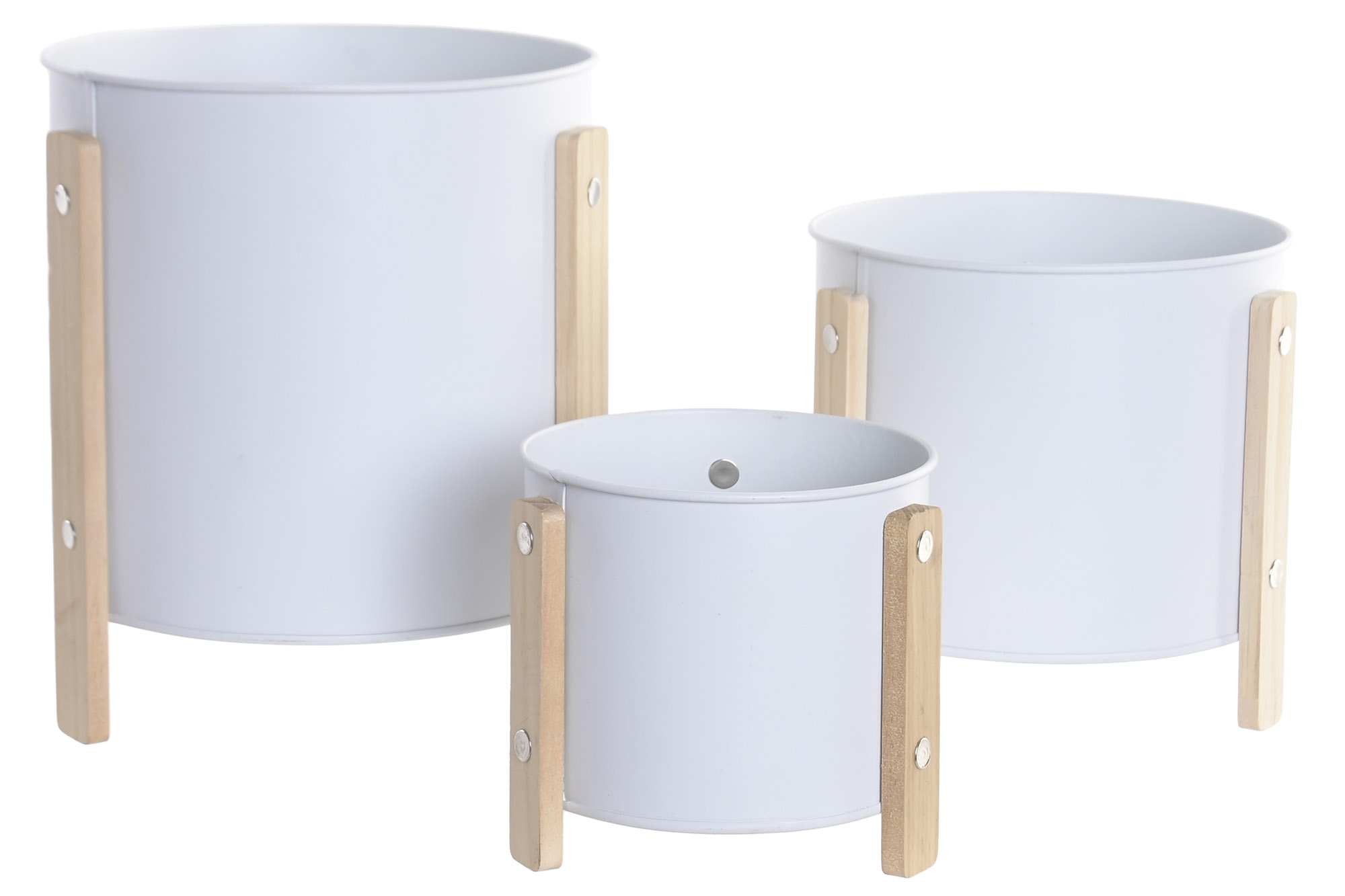 MACETERO METAL MADERA 17X17X21 CREMA 4