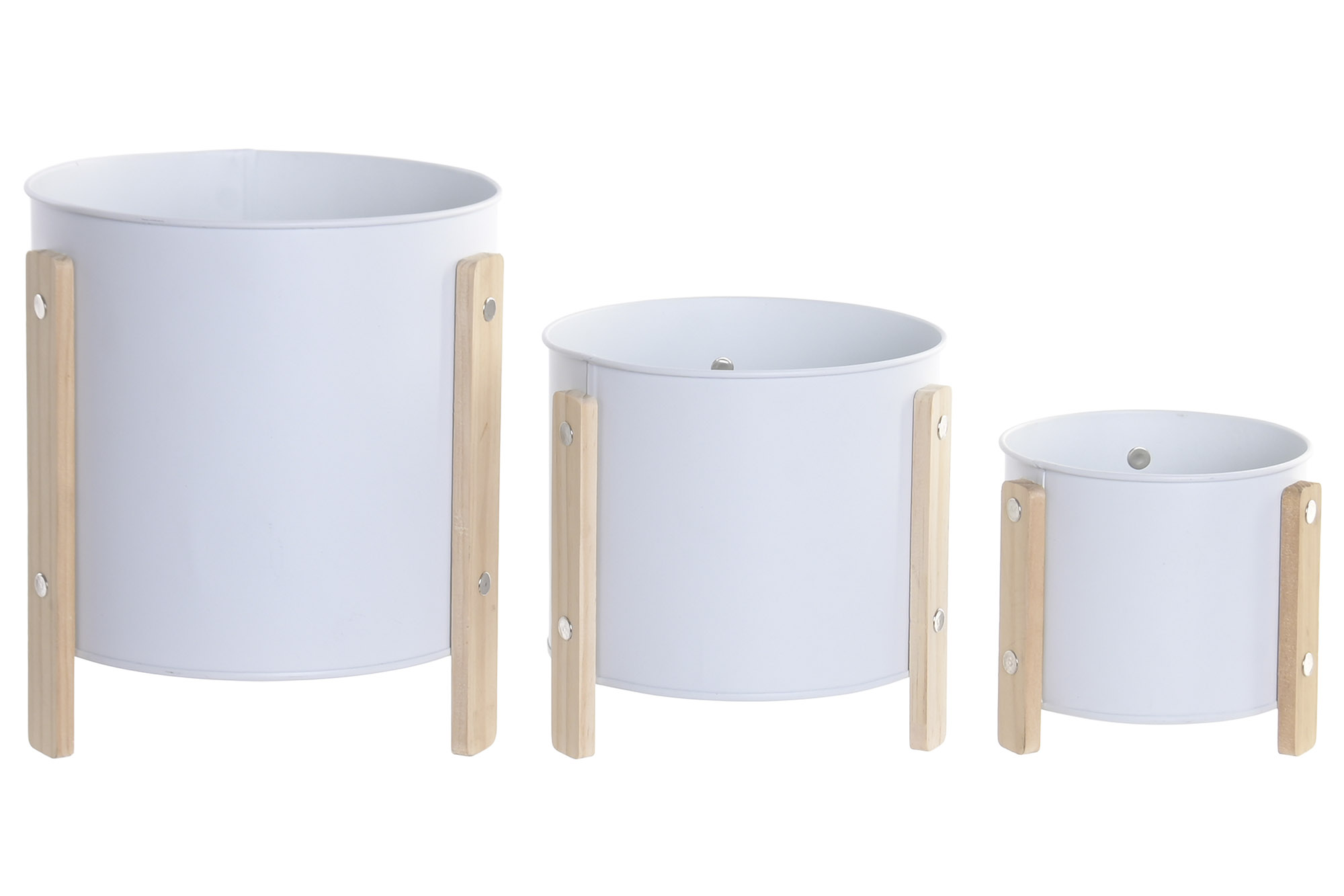 MACETERO METAL MADERA 17X17X21 CREMA