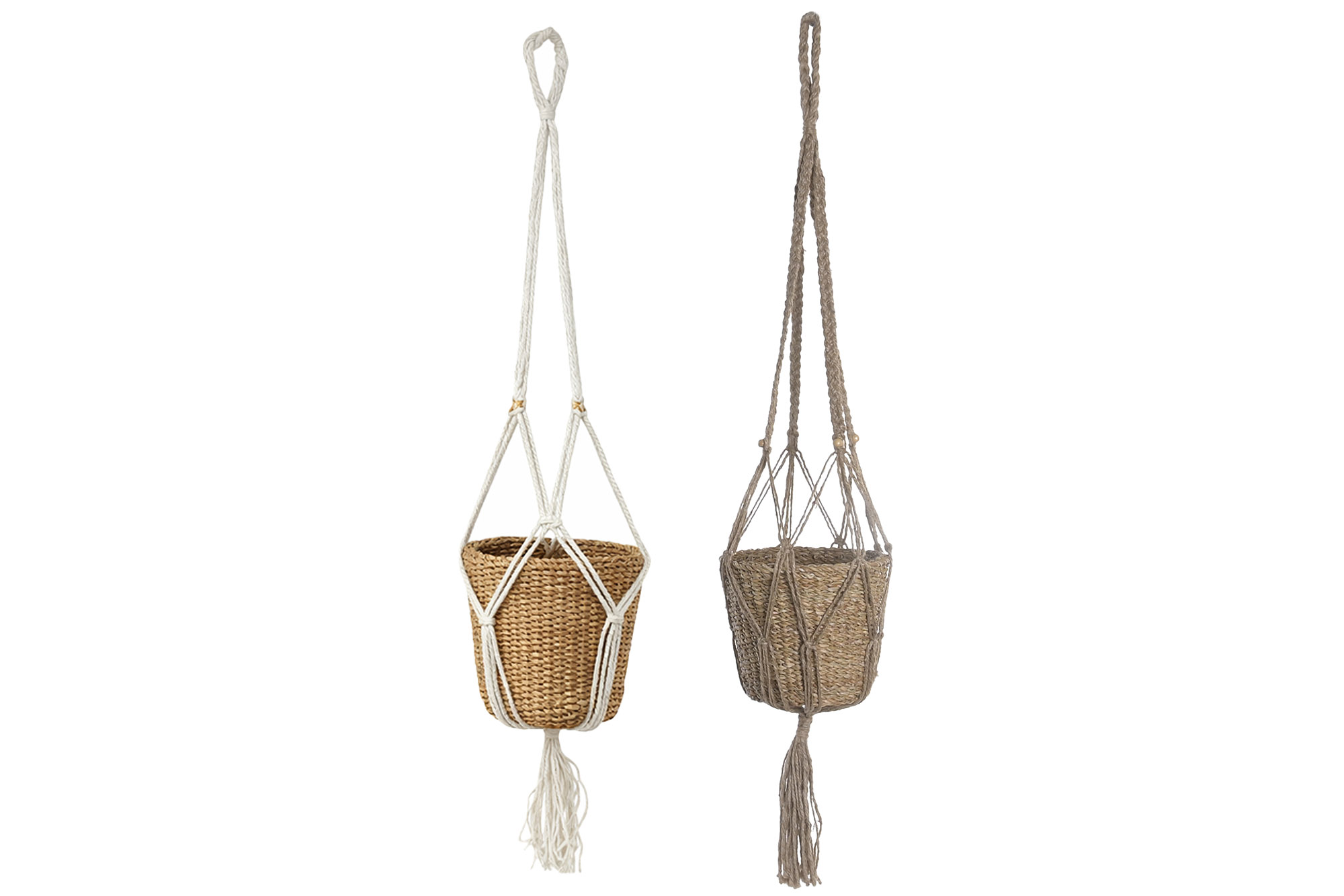 MACETERO SEAGRASS MACRAME 22X22X120 22X18CM BLANCO