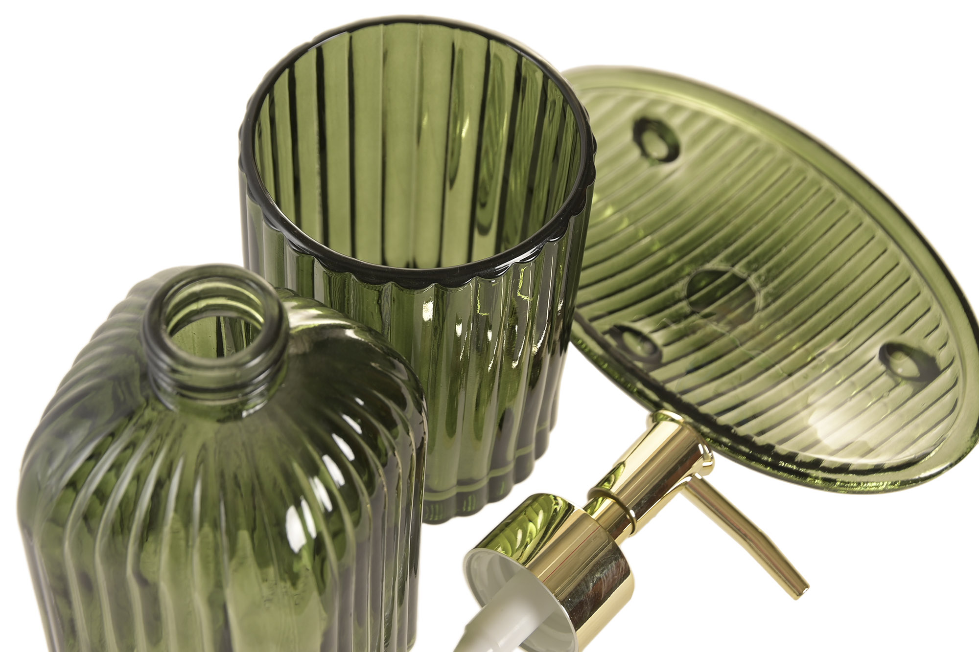 BAÑO SET 3 CRISTAL 7,5X7,5X19,3 480ML VERDE OSCURO 3