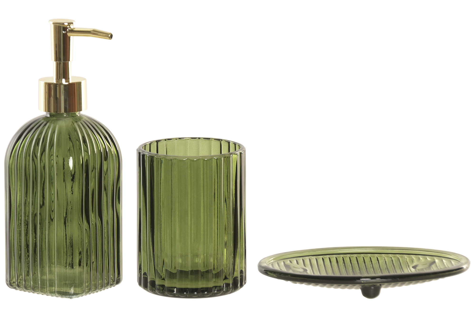 BAÑO SET 3 CRISTAL 7,5X7,5X19,3 480ML VERDE OSCURO