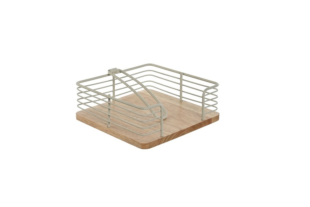 SERVILLETERO METAL RUBBERWOOD 18X18X7cm BEIGE