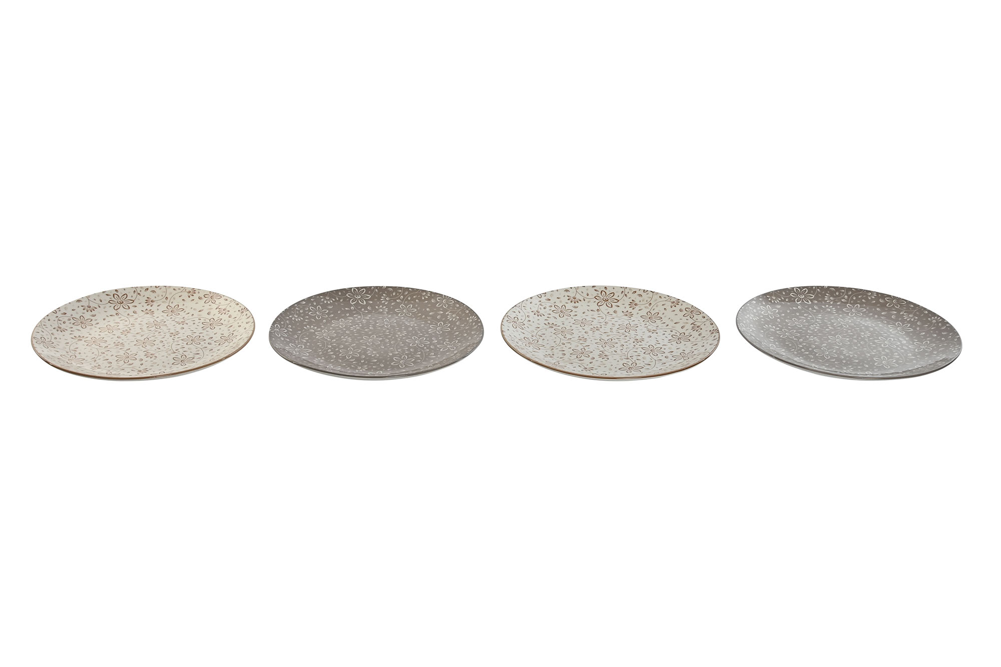 PLATO SET 4 PORCELANA 27X27X2 FLORES BEIGE 2