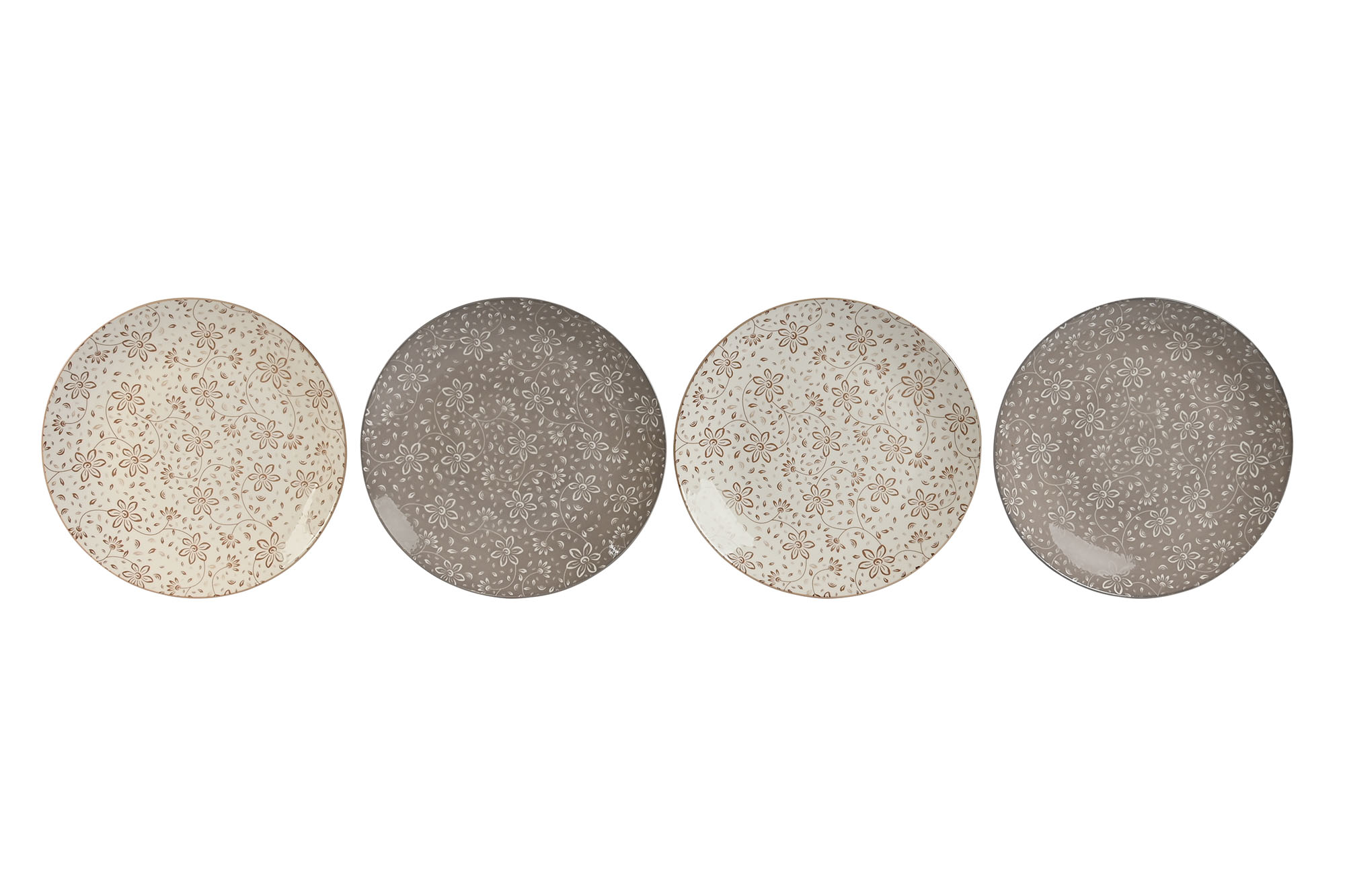 PLATO SET 4 PORCELANA 27X27X2 FLORES BEIGE