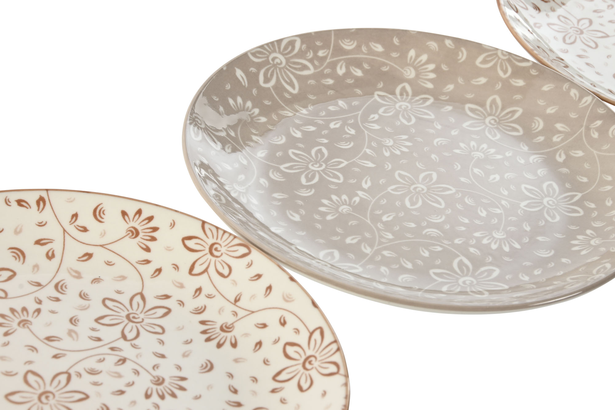 PLATO SET 4 PORCELANA 19X19X2 FLORES BEIGE 2