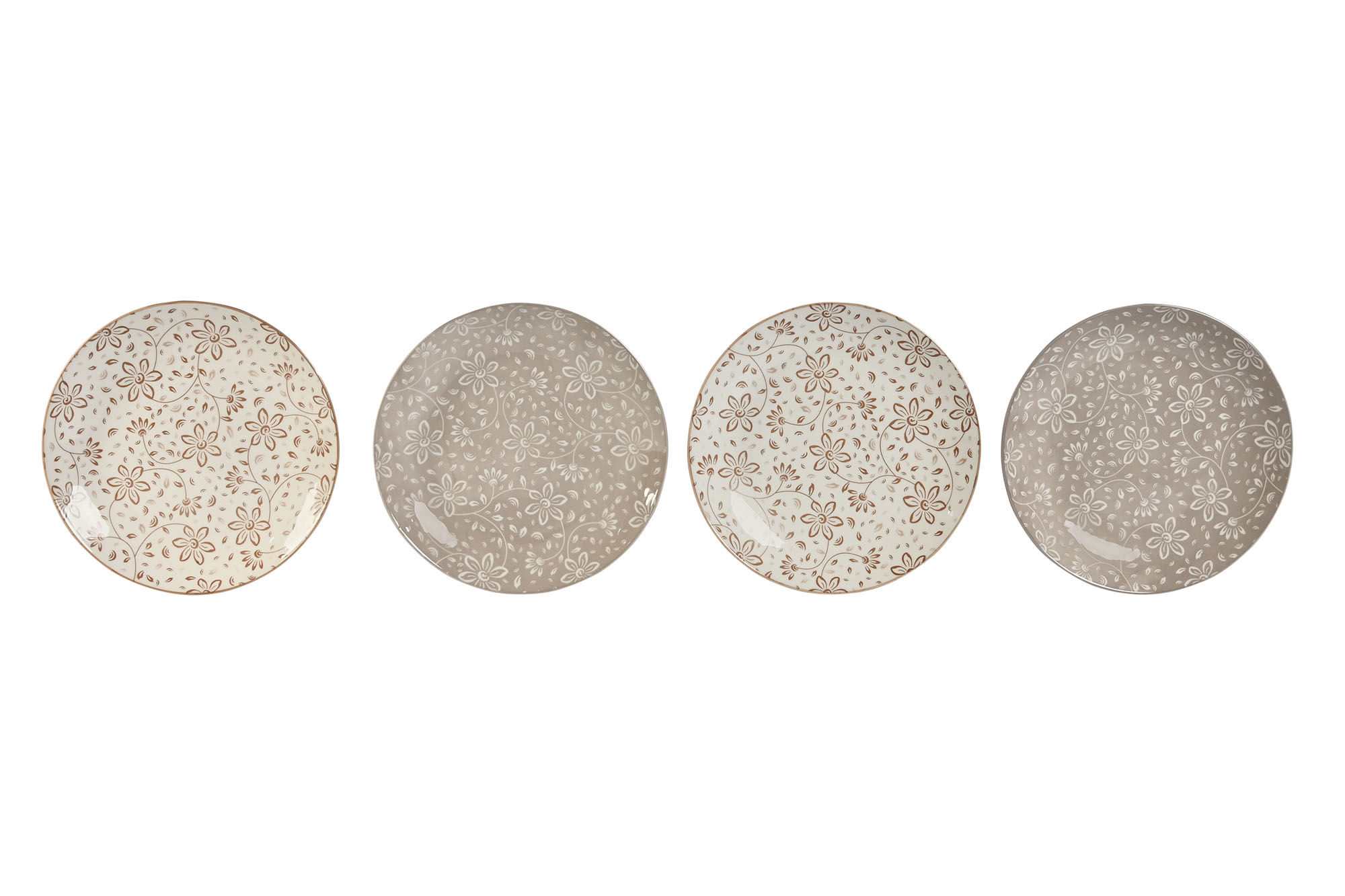 PLATO SET 4 PORCELANA 19X19X2 FLORES BEIGE 3
