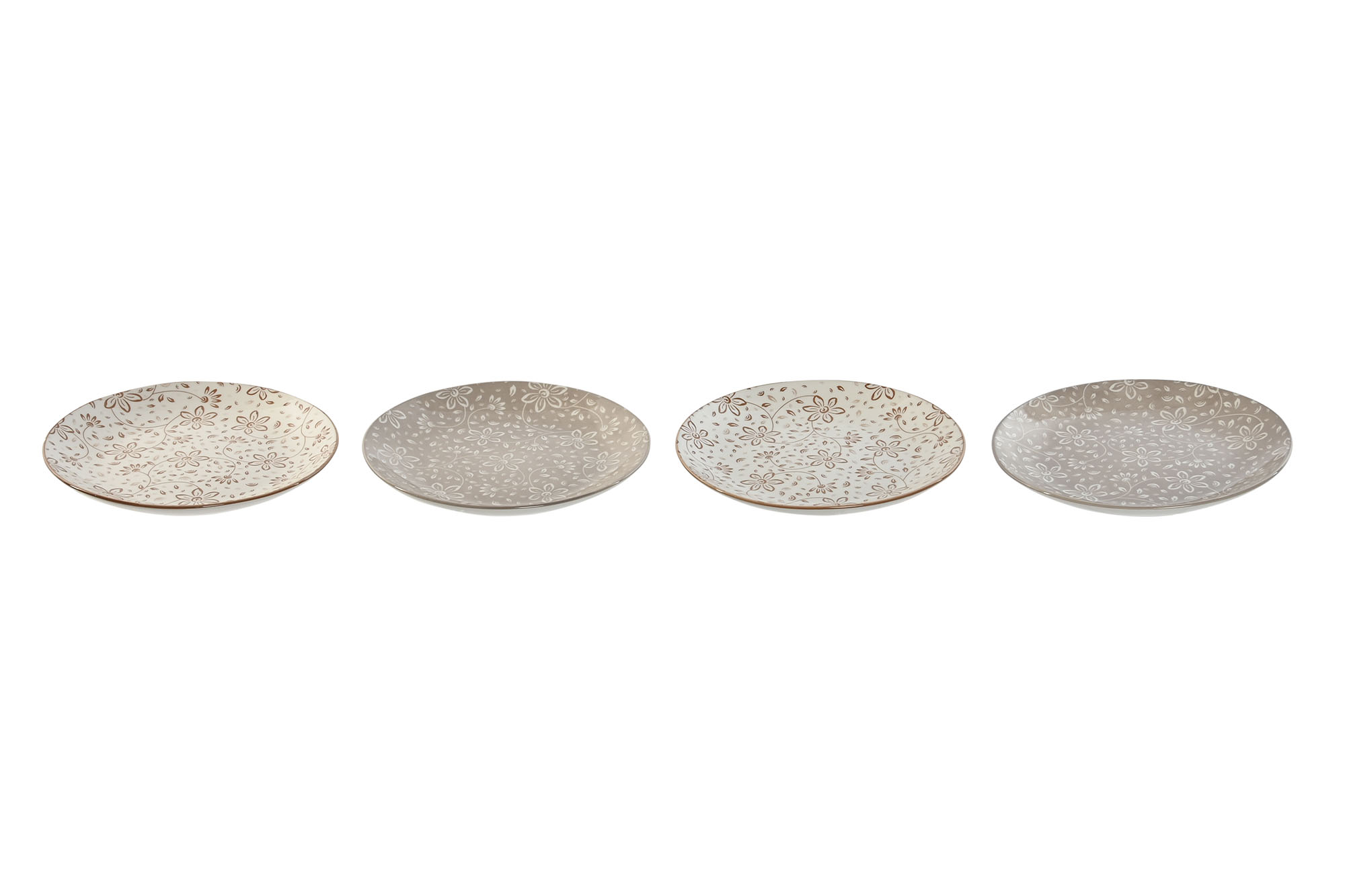 PLATO SET 4 PORCELANA 19X19X2 FLORES BEIGE