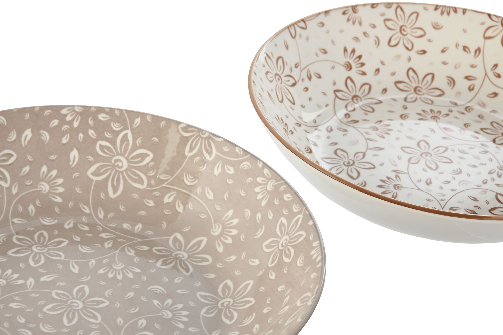 PLATO SET 4 PORCELANA 20X20X4 FLORES BEIGE 2