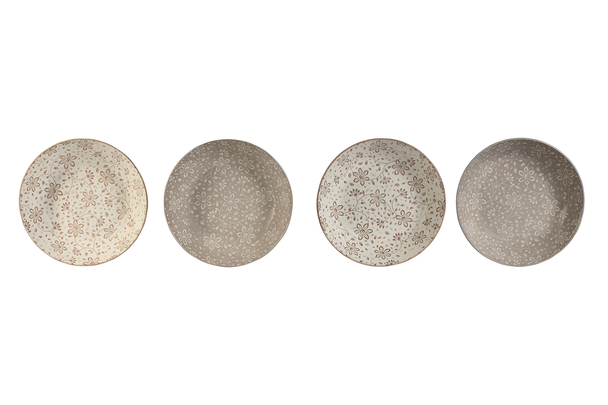 PLATO SET 4 PORCELANA 20X20X4 FLORES BEIGE 4